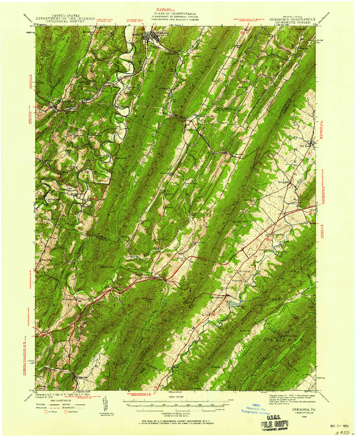 USGS 1:62500-SCALE QUADRANGLE FOR ORBISONIA, PA 1939