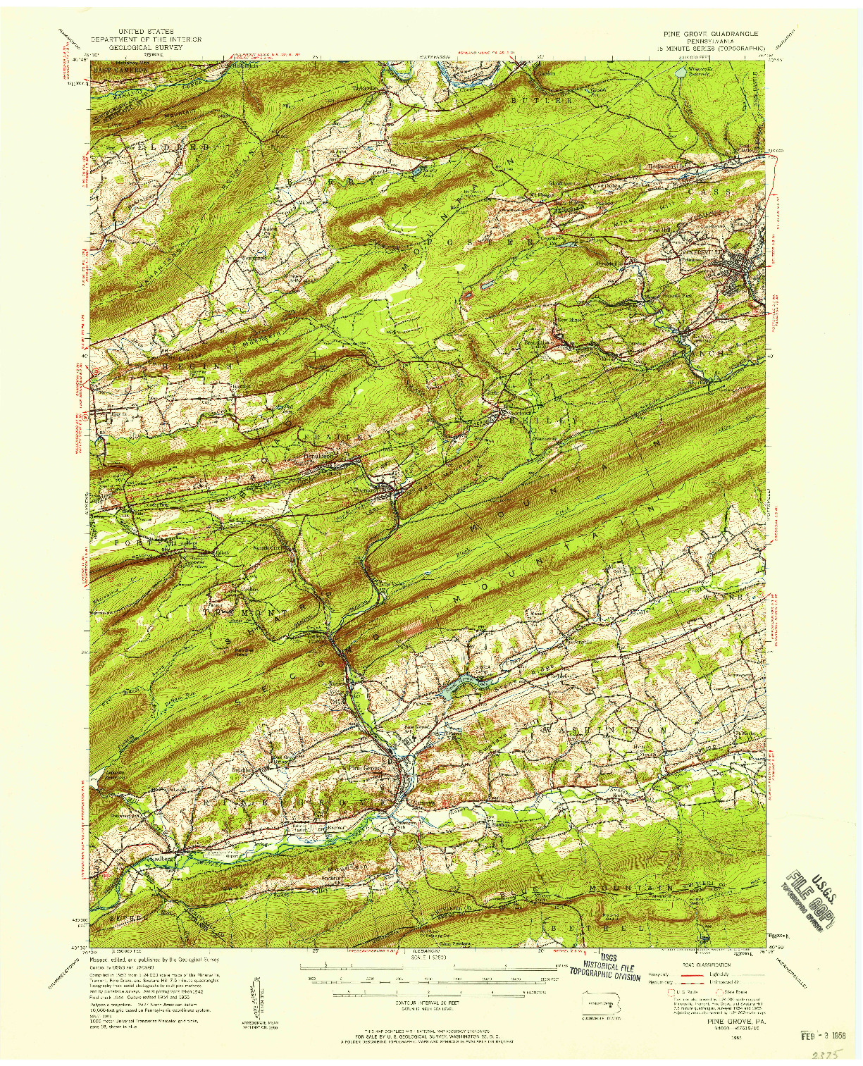 USGS 1:62500-SCALE QUADRANGLE FOR PINE GROVE, PA 1955