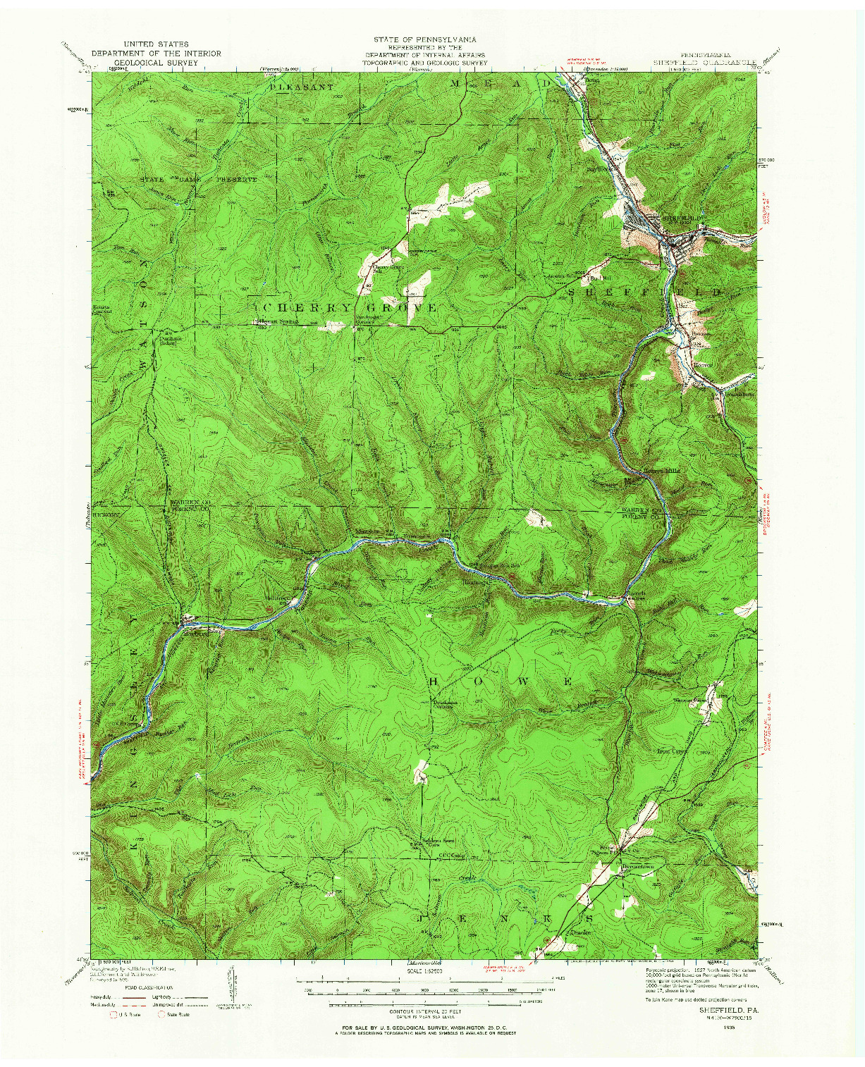 USGS 1:62500-SCALE QUADRANGLE FOR SHEFFIELD, PA 1935