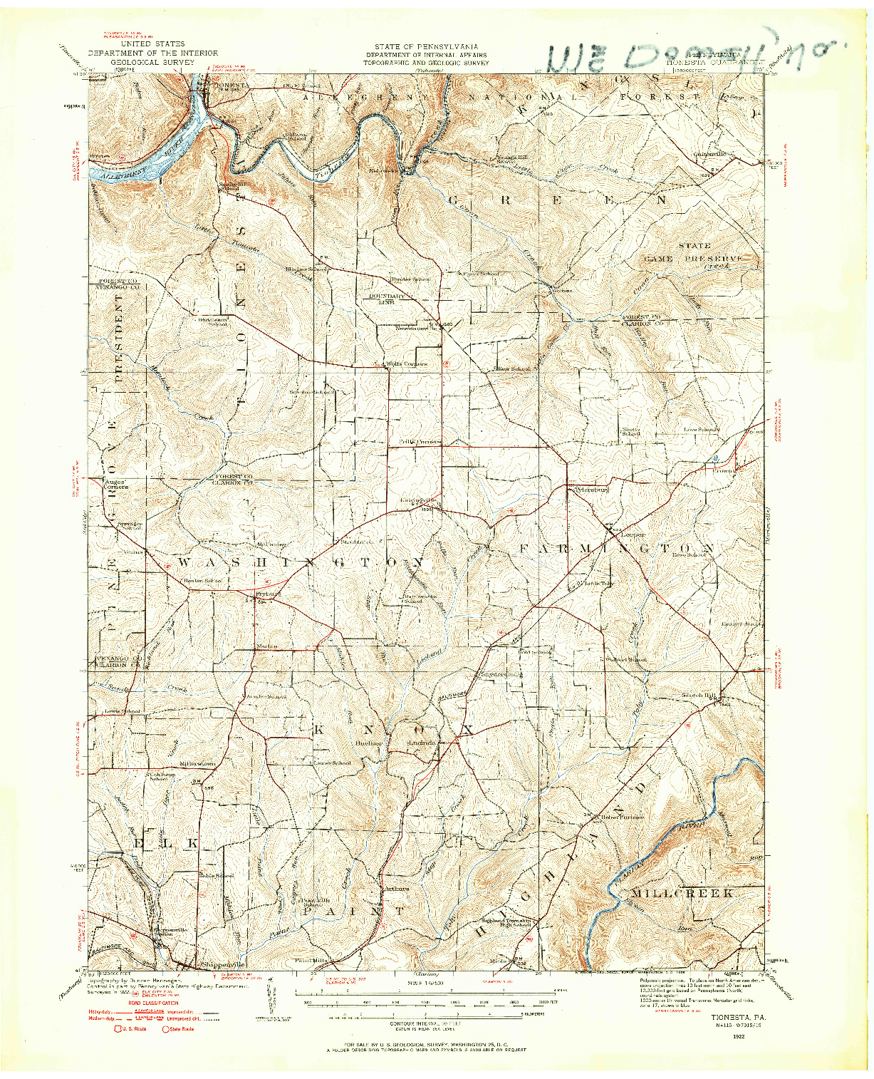 USGS 1:62500-SCALE QUADRANGLE FOR TIONESTA, PA 1922