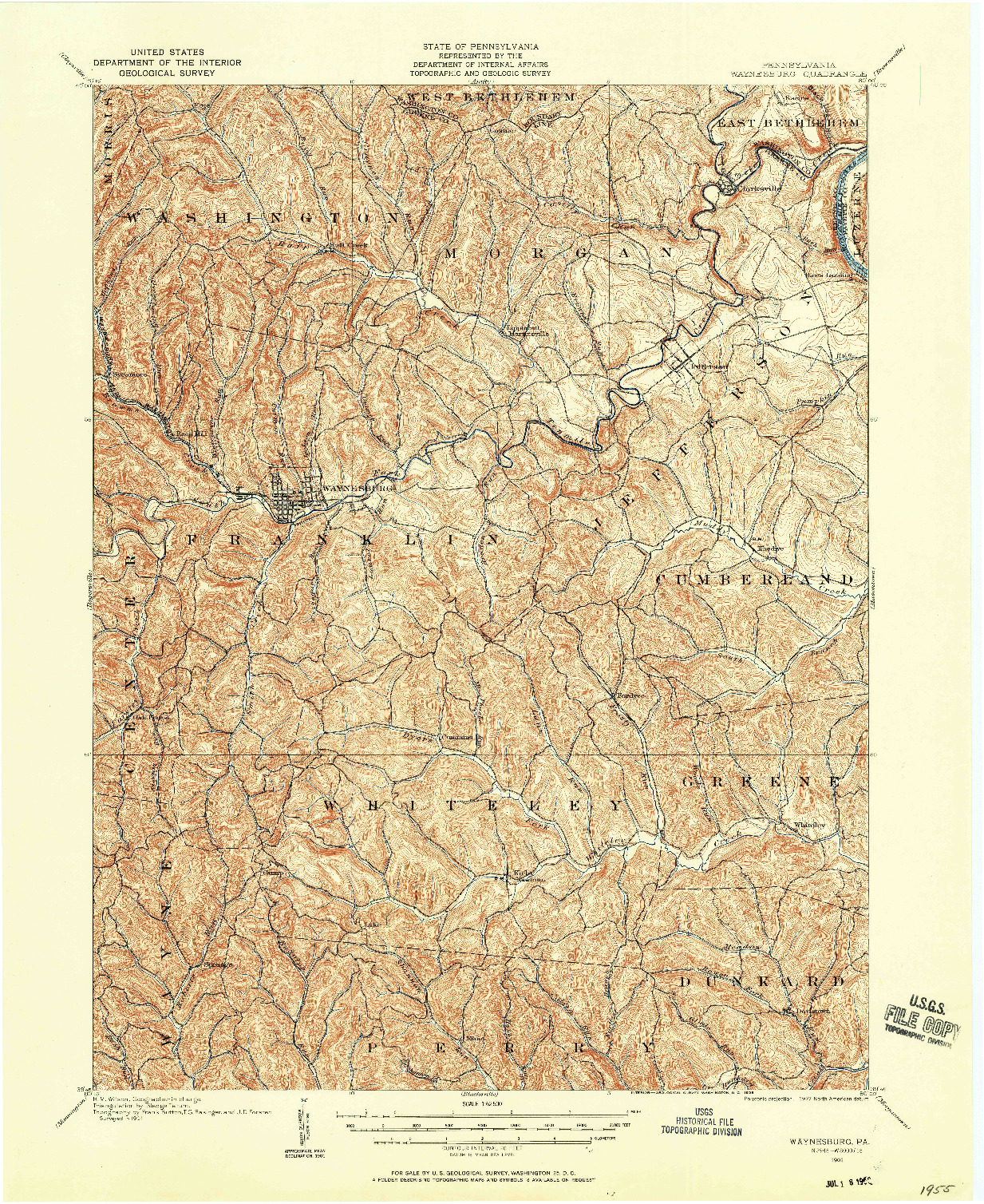 USGS 1:62500-SCALE QUADRANGLE FOR WAYNESBURG, PA 1901