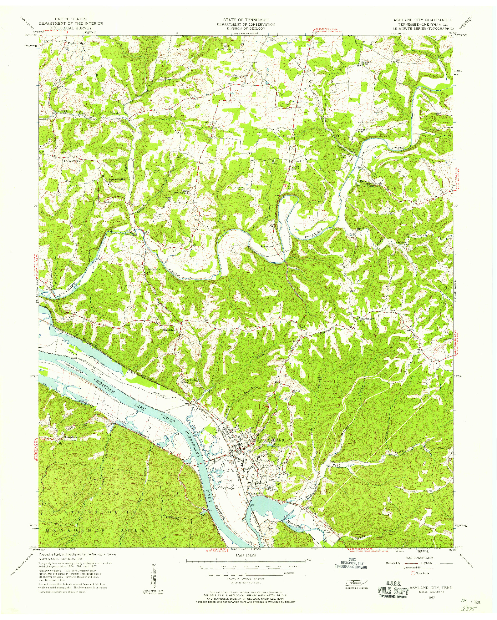 USGS 1:24000-SCALE QUADRANGLE FOR ASHLAND CITY, TN 1957