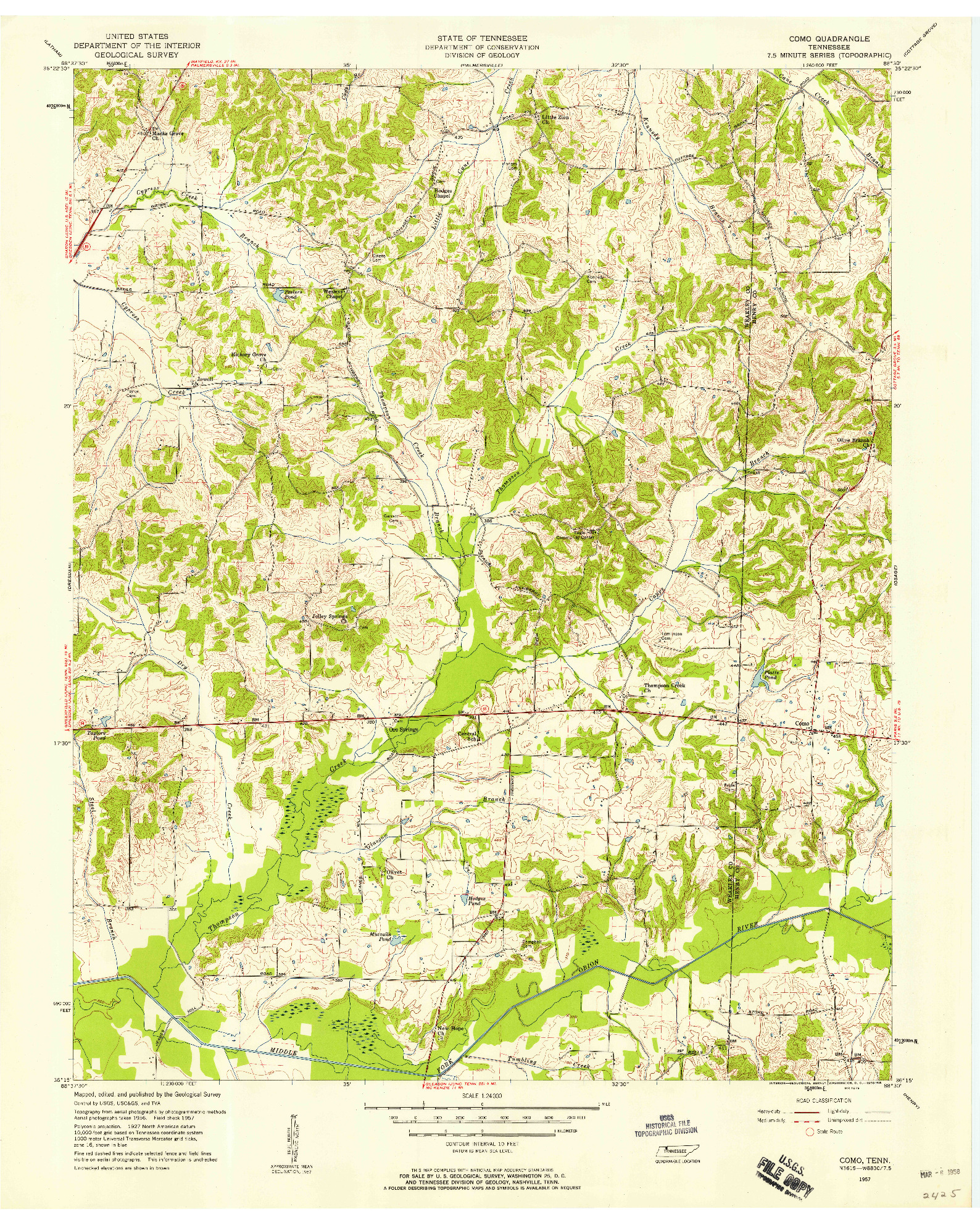 USGS 1:24000-SCALE QUADRANGLE FOR COMO, TN 1957