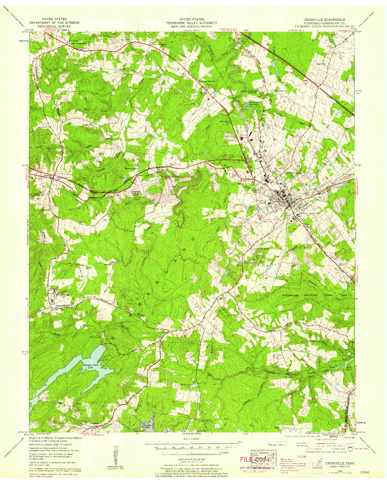 USGS 1:24000-SCALE QUADRANGLE FOR CROSSVILLE, TN 1956