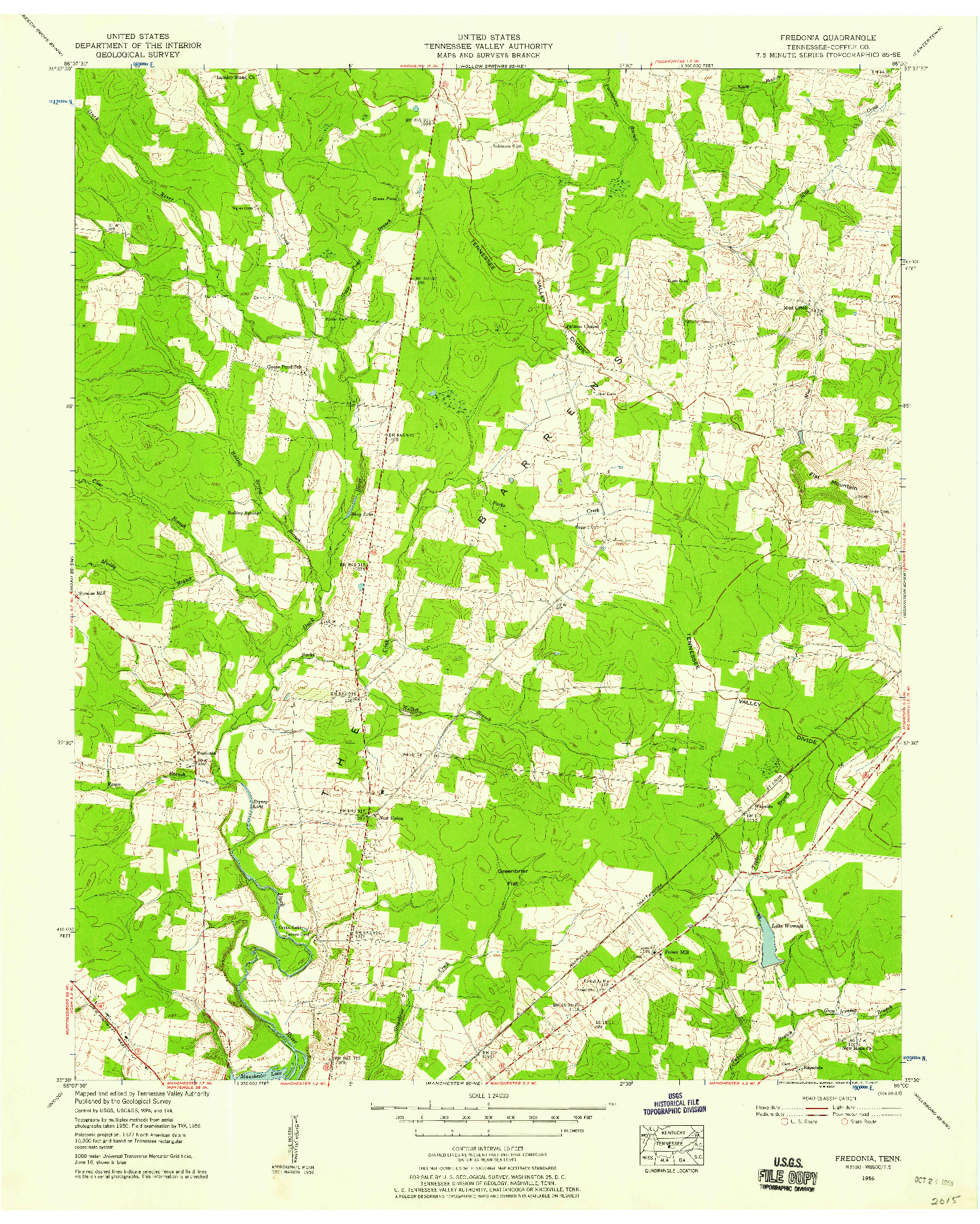 USGS 1:24000-SCALE QUADRANGLE FOR FREDONIA, TN 1956