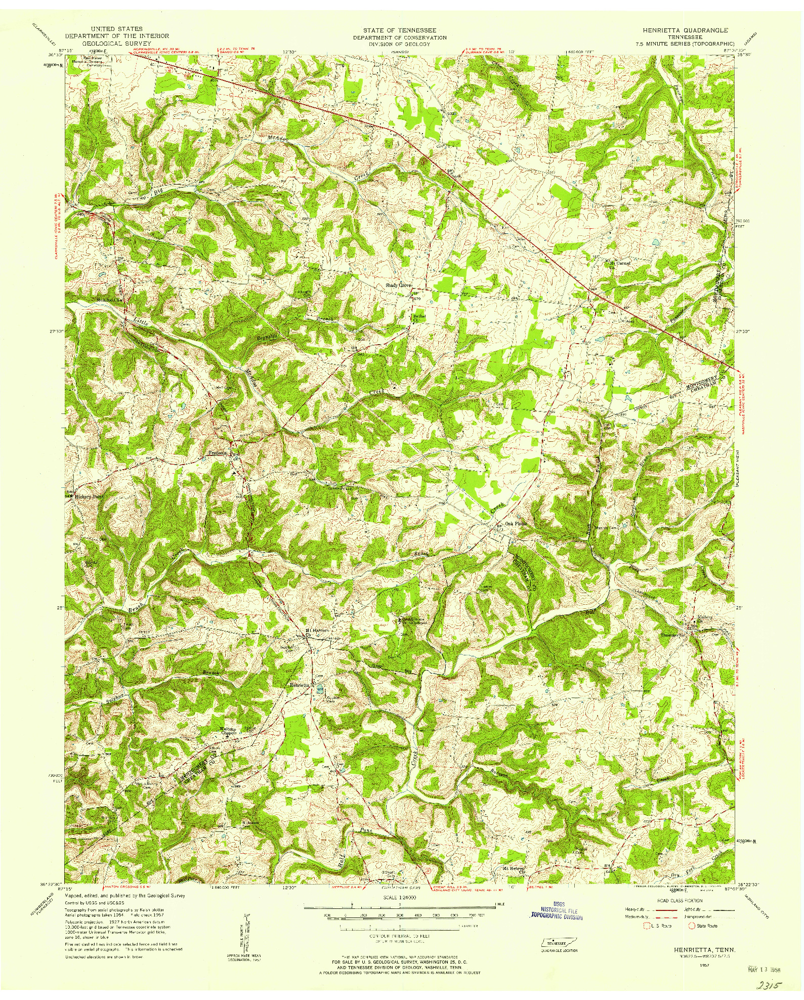 USGS 1:24000-SCALE QUADRANGLE FOR HENRIETTA, TN 1957