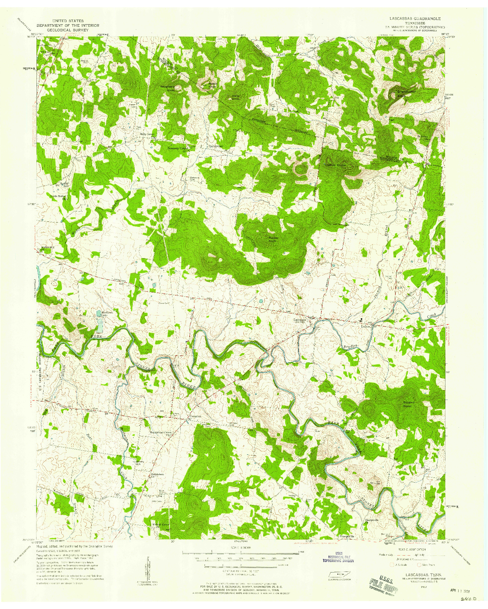 USGS 1:24000-SCALE QUADRANGLE FOR LASCASSAS, TN 1957