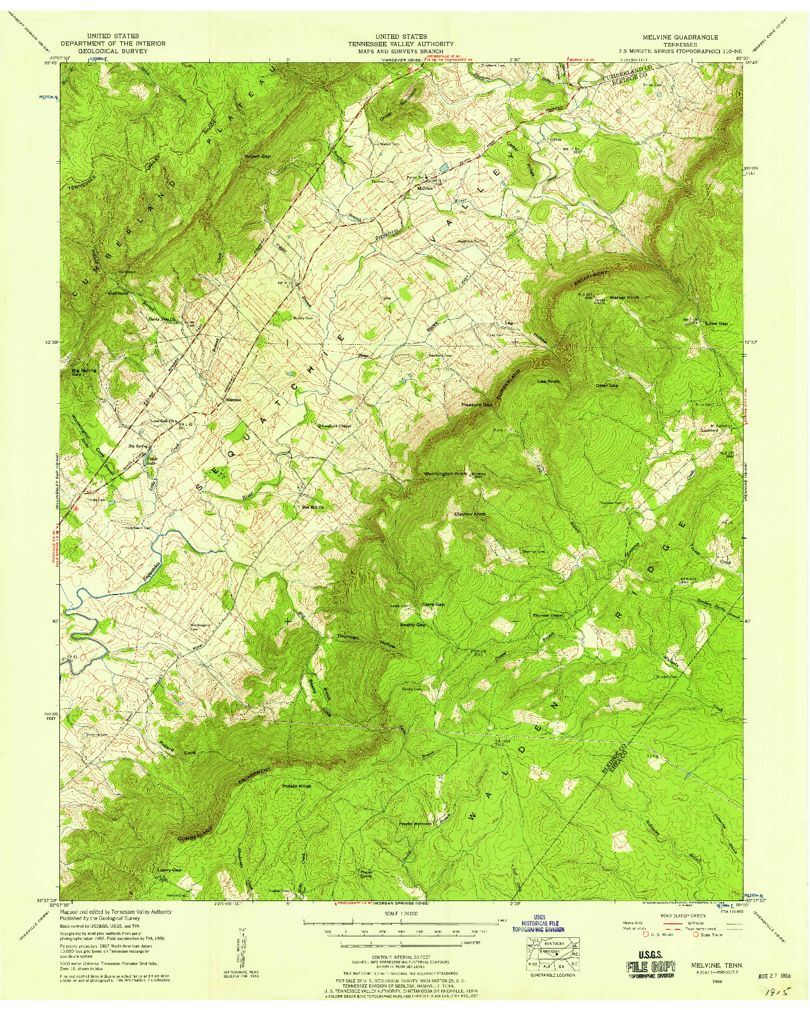 USGS 1:24000-SCALE QUADRANGLE FOR MELVINE, TN 1956