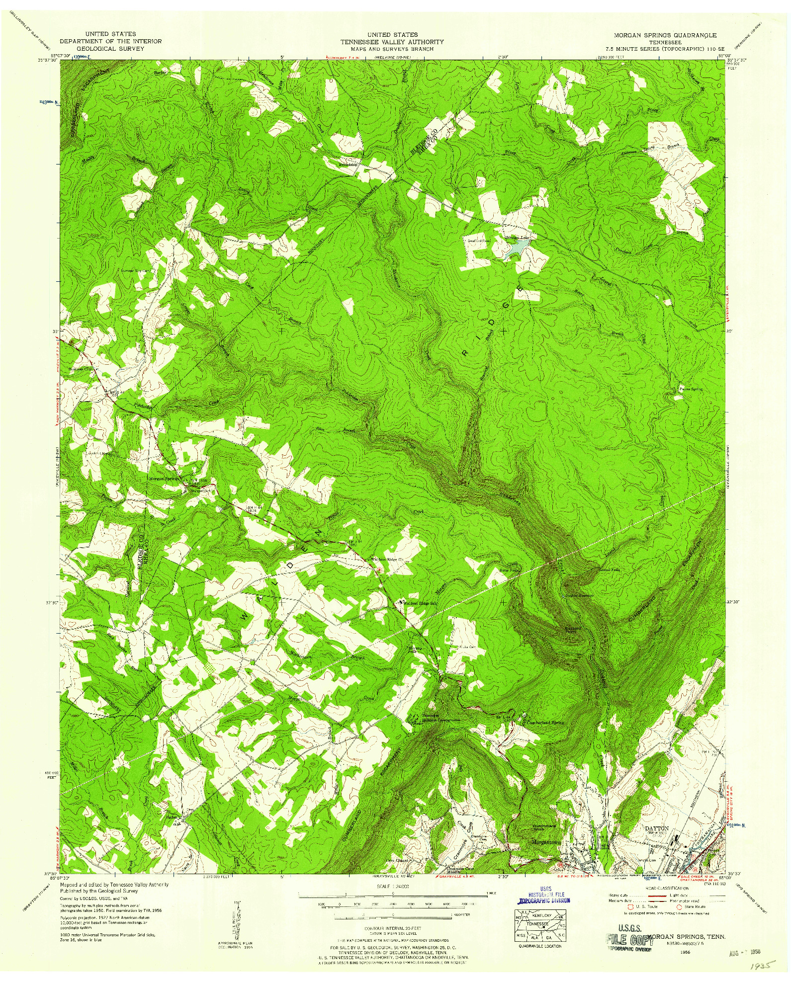 USGS 1:24000-SCALE QUADRANGLE FOR MORGAN SPRINGS, TN 1956