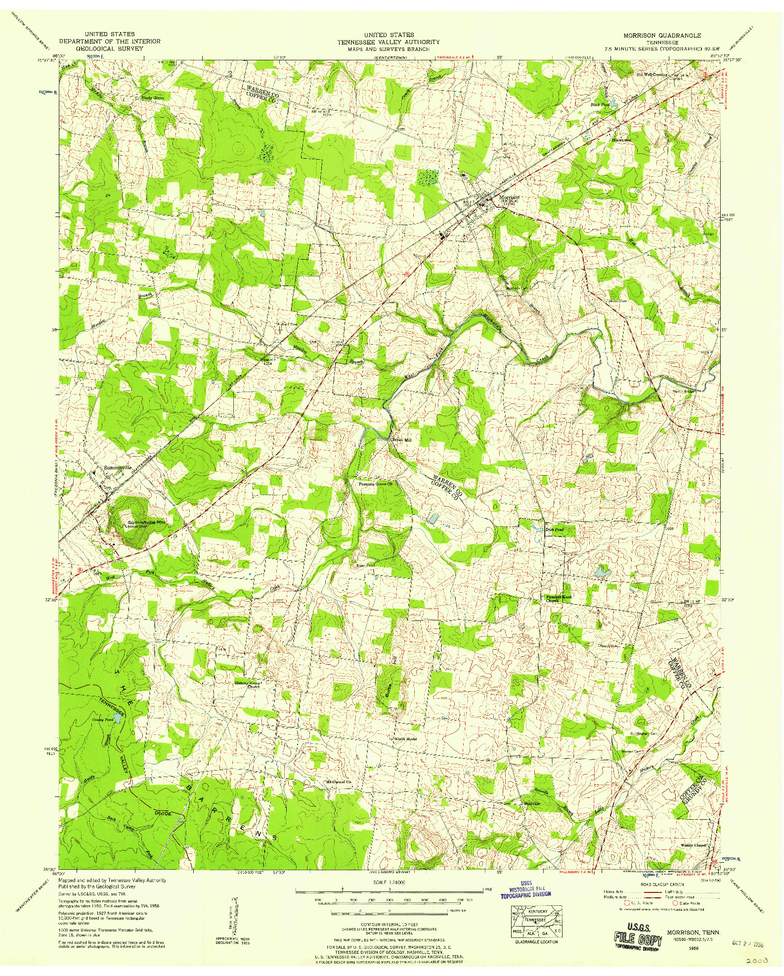 USGS 1:24000-SCALE QUADRANGLE FOR MORRISON, TN 1956