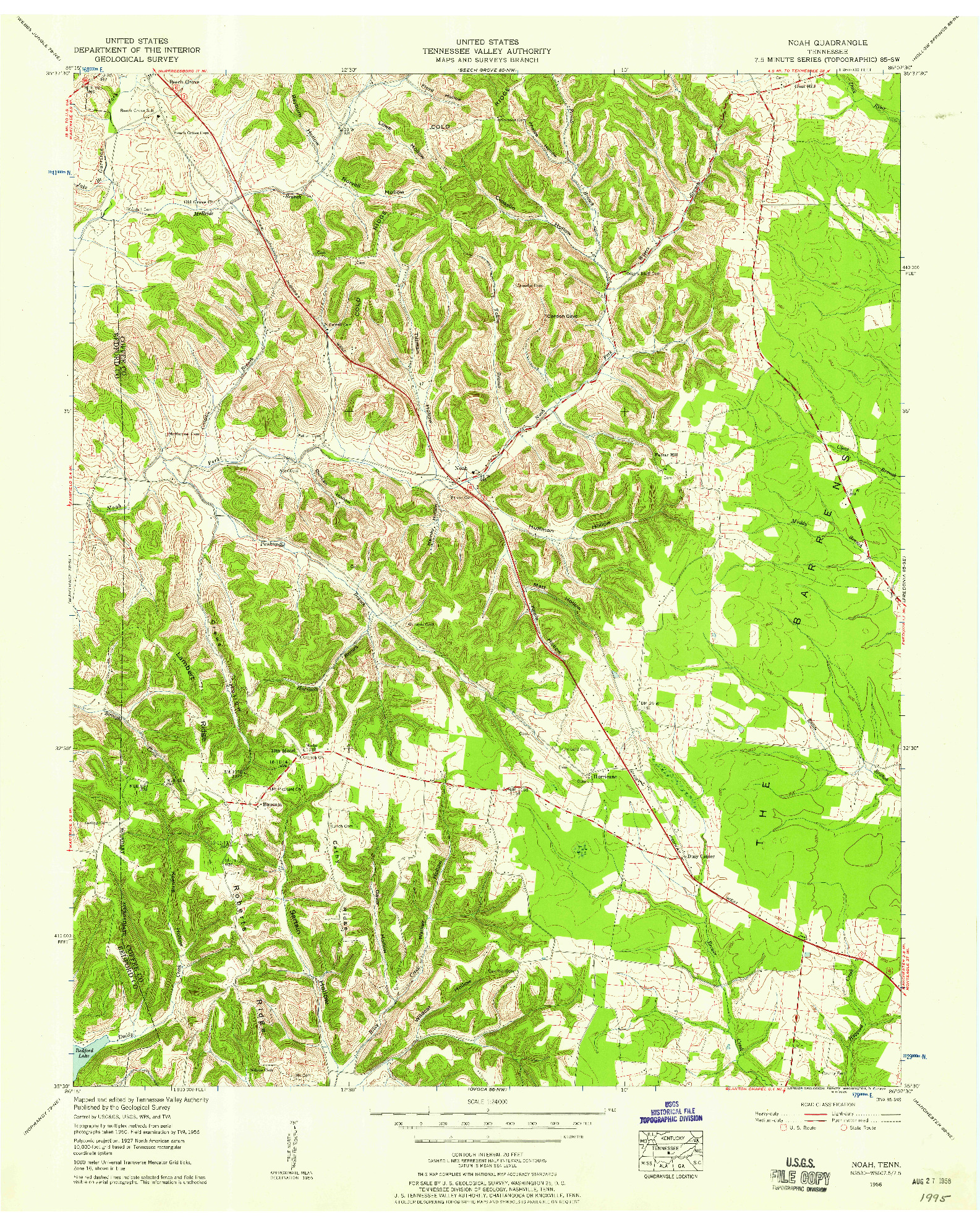 USGS 1:24000-SCALE QUADRANGLE FOR NOAH, TN 1956