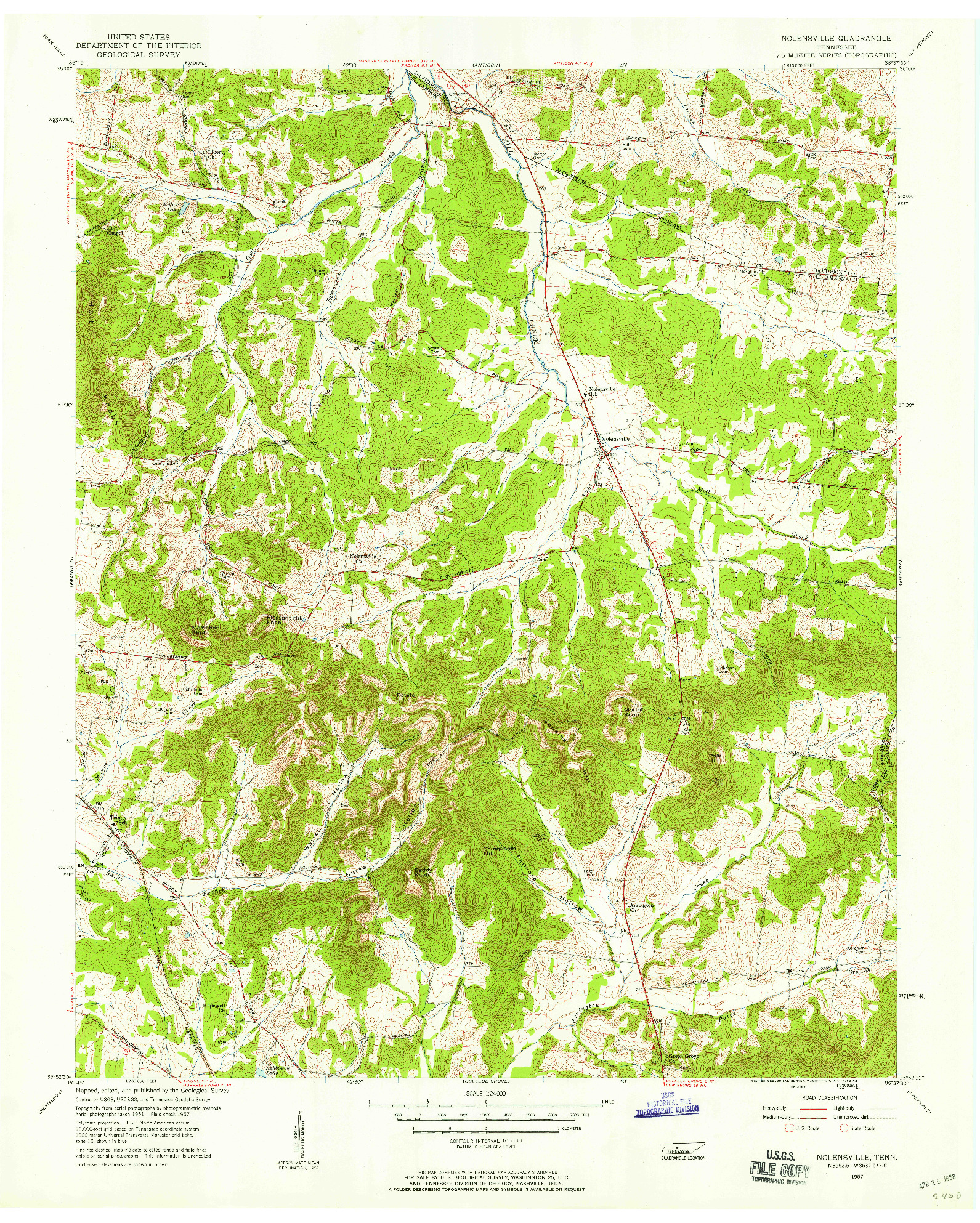 USGS 1:24000-SCALE QUADRANGLE FOR NOLENSVILLE, TN 1957