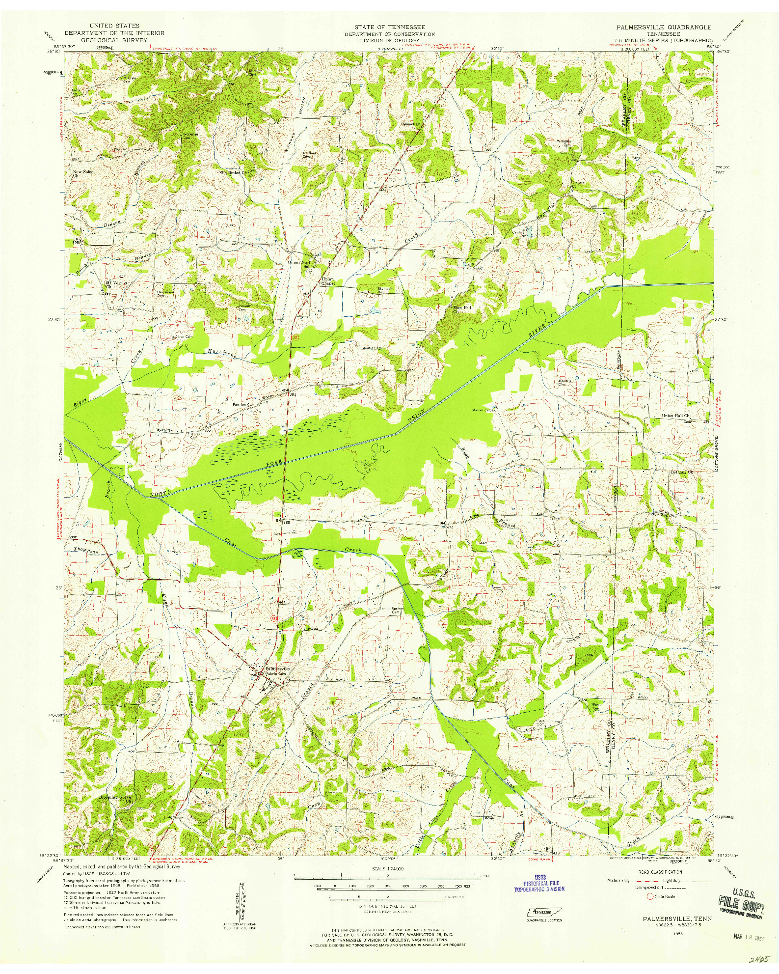 USGS 1:24000-SCALE QUADRANGLE FOR PALMERSVILLE, TN 1956