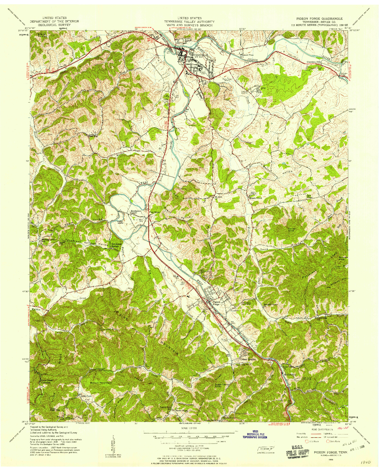 USGS 1:24000-SCALE QUADRANGLE FOR PIGEON FORGE, TN 1956