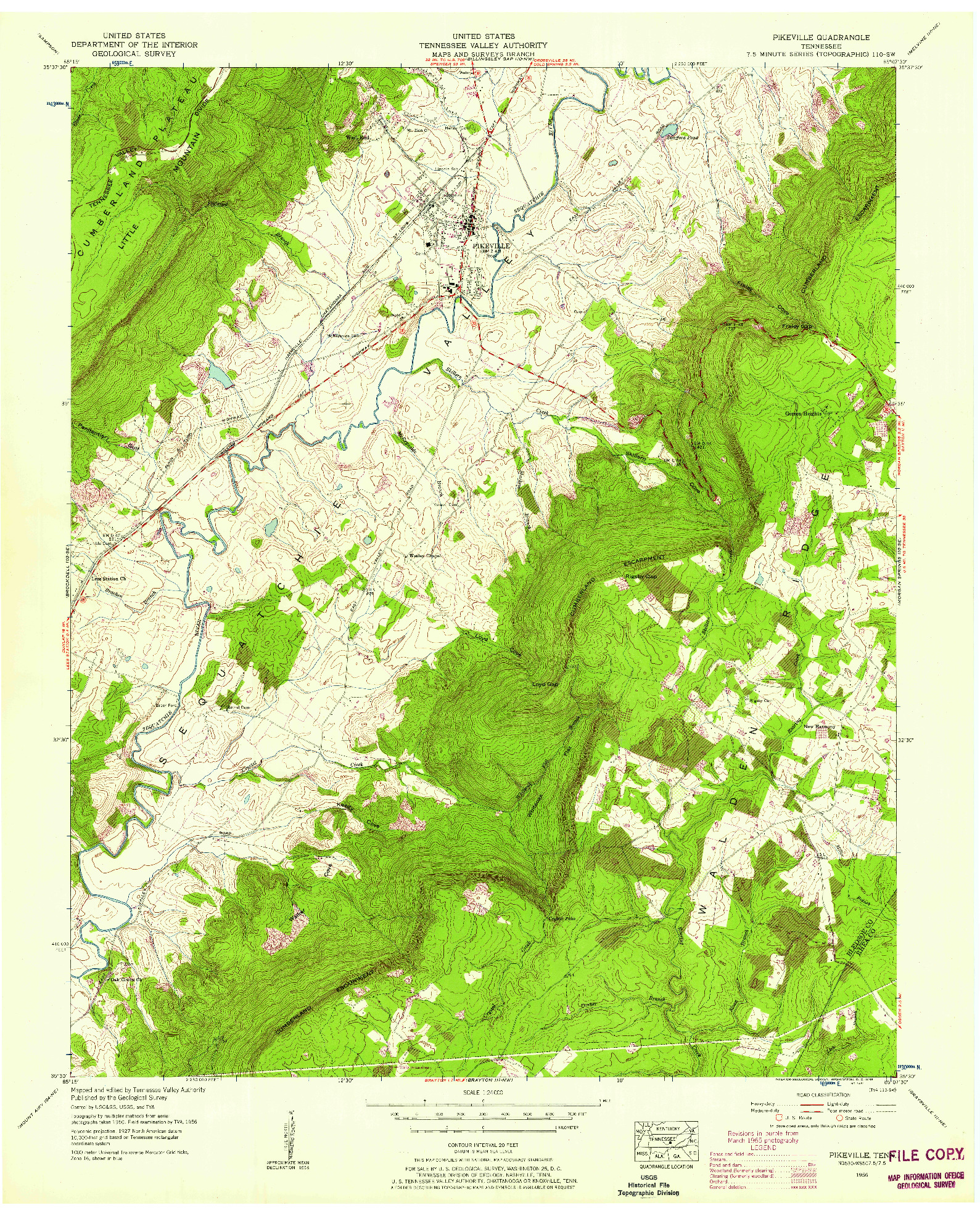 USGS 1:24000-SCALE QUADRANGLE FOR PIKEVILLE, TN 1956