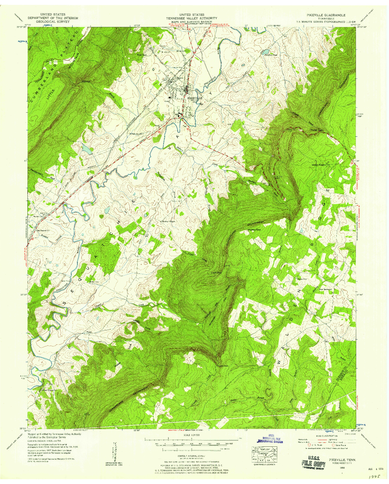 USGS 1:24000-SCALE QUADRANGLE FOR PIKEVILLE, TN 1956