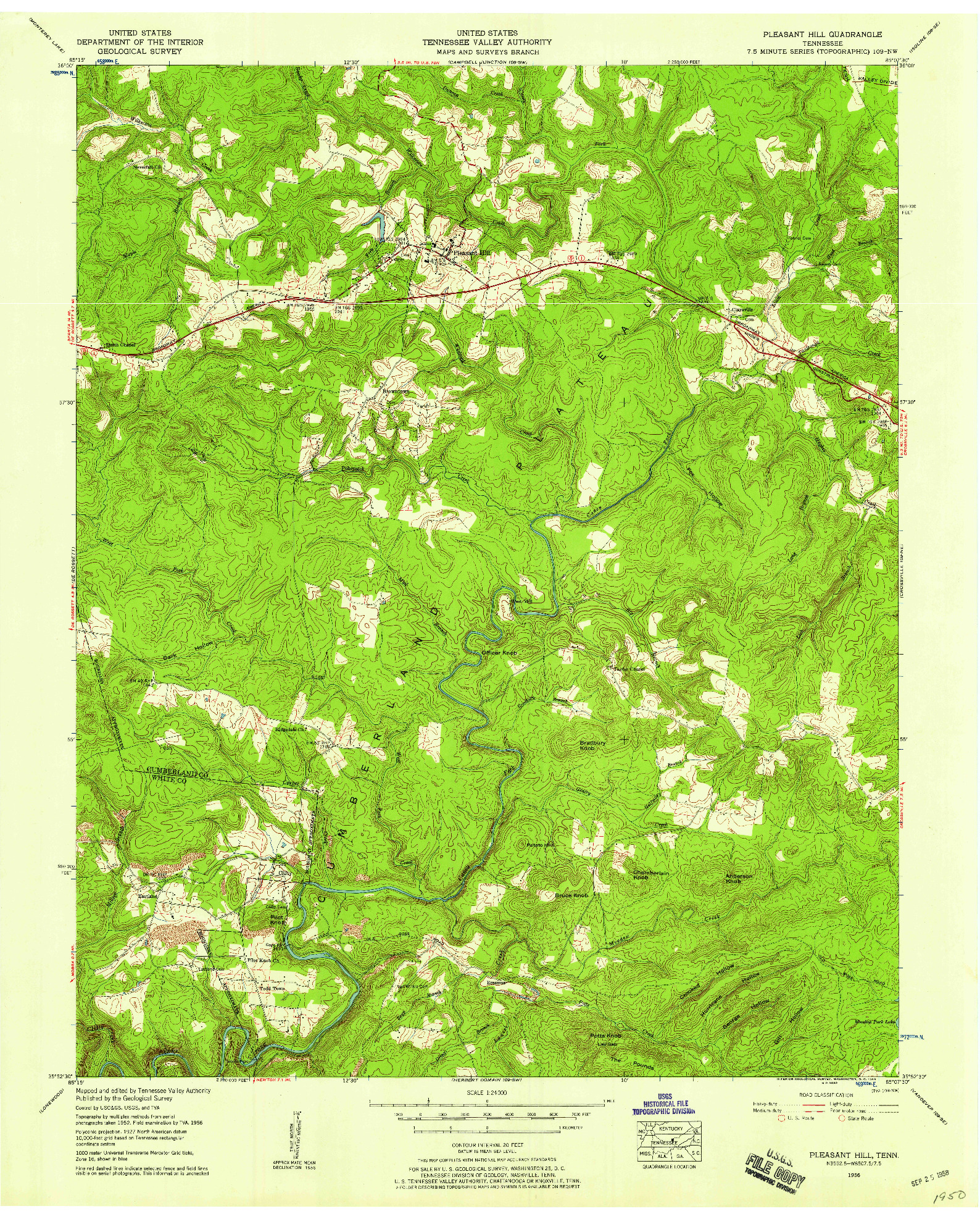 USGS 1:24000-SCALE QUADRANGLE FOR PLEASANT HILL, TN 1956