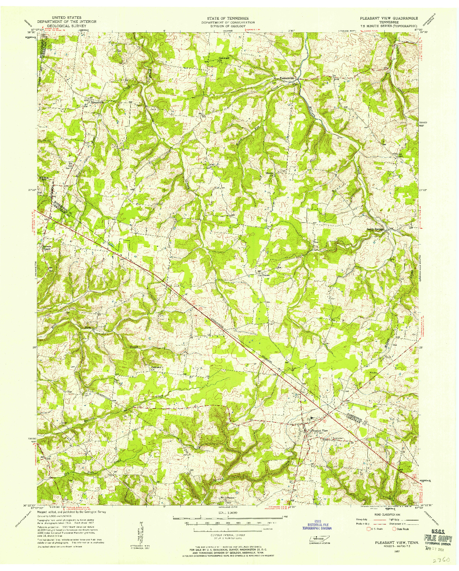 USGS 1:24000-SCALE QUADRANGLE FOR PLEASANT VIEW, TN 1957