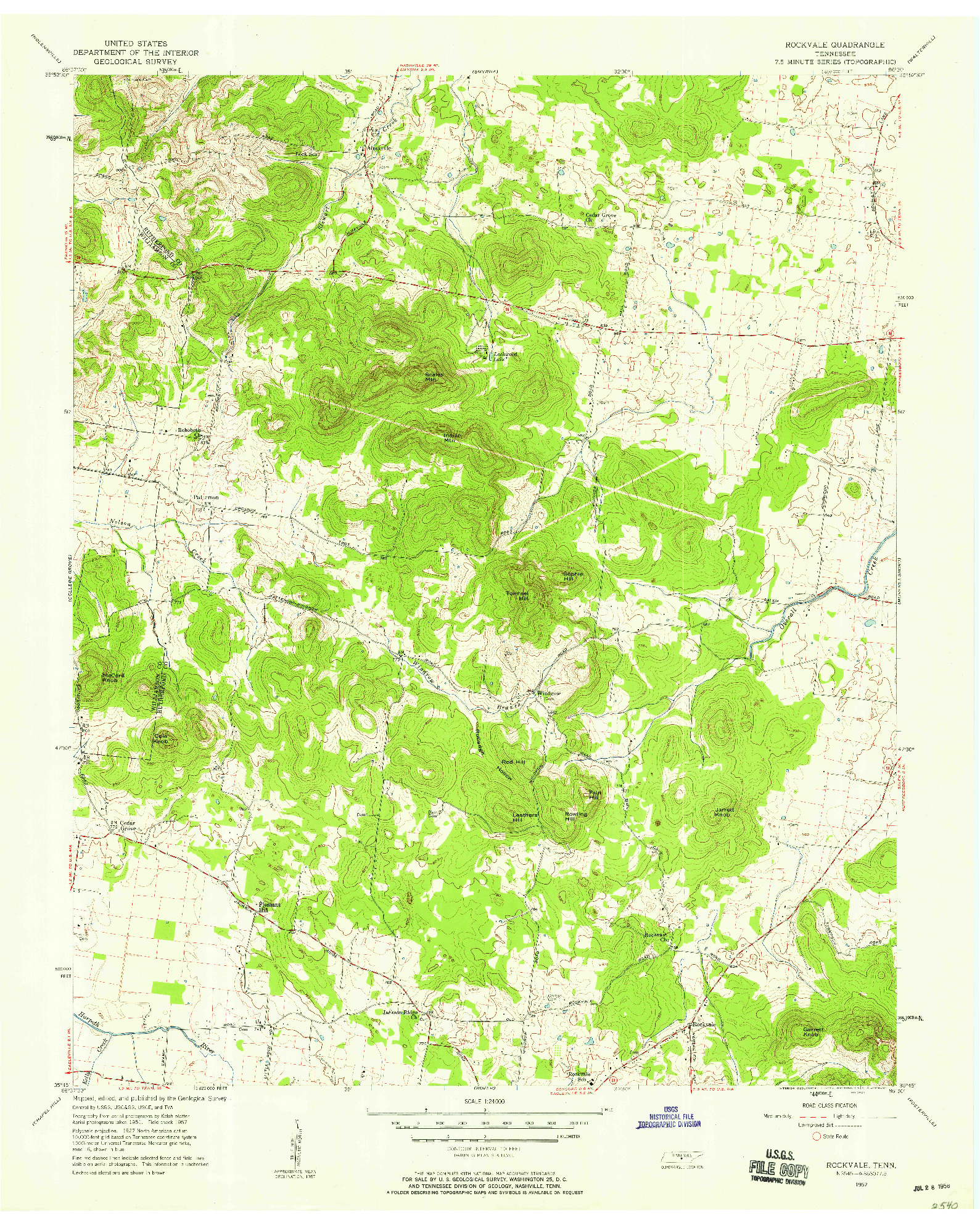 USGS 1:24000-SCALE QUADRANGLE FOR ROCKVALE, TN 1957