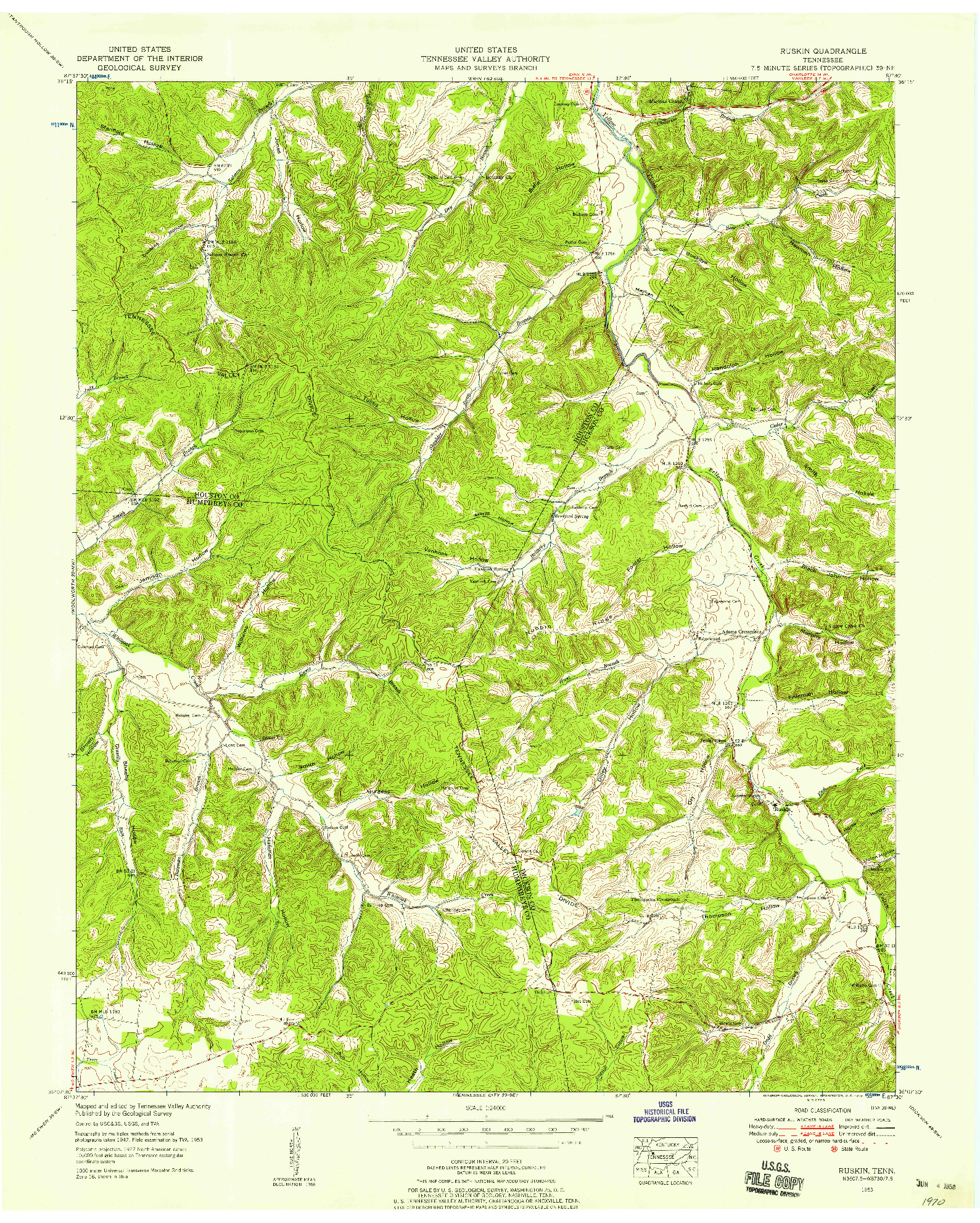 USGS 1:24000-SCALE QUADRANGLE FOR RUSKIN, TN 1953