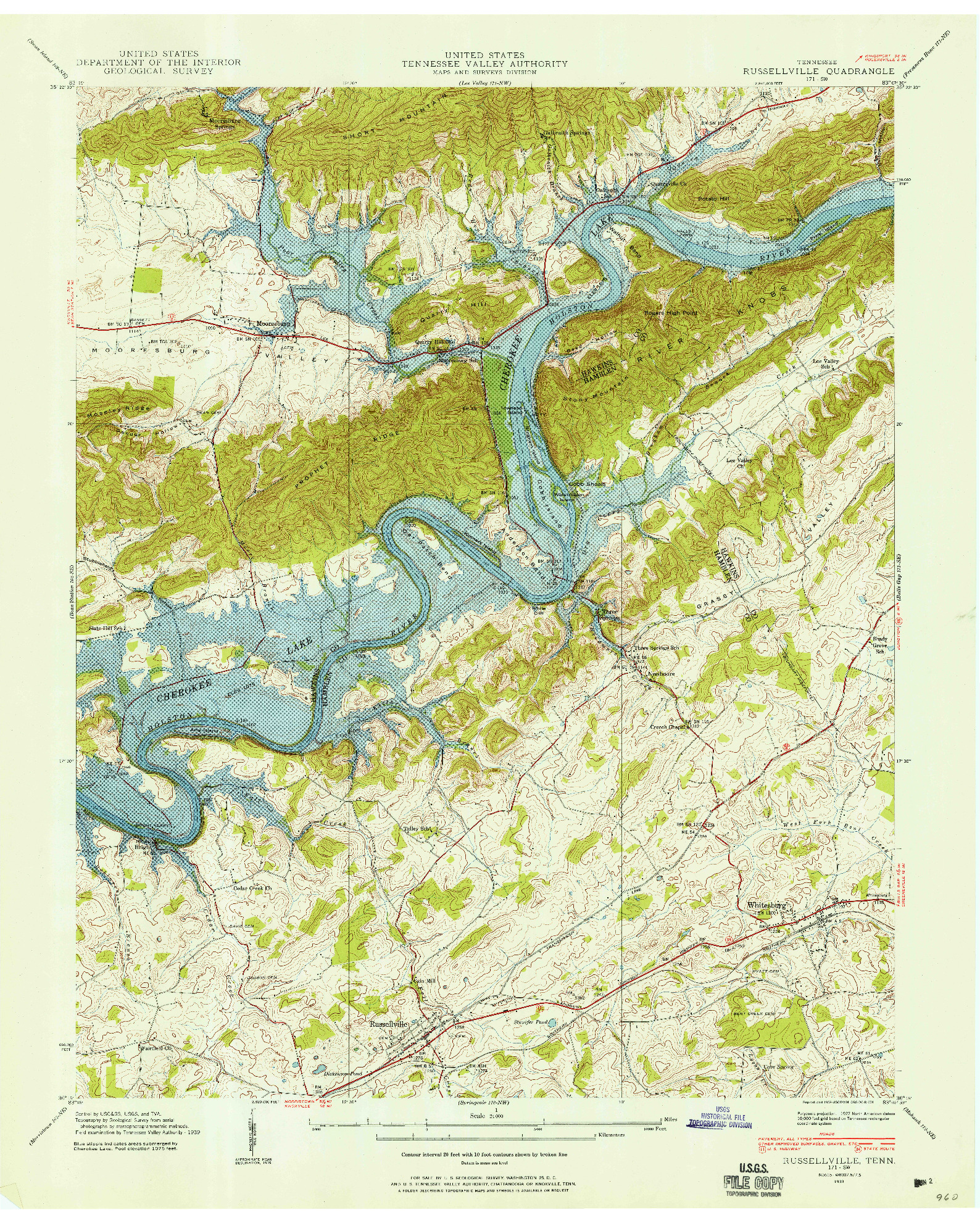 USGS 1:24000-SCALE QUADRANGLE FOR RUSSELLVILLE, TN 1939