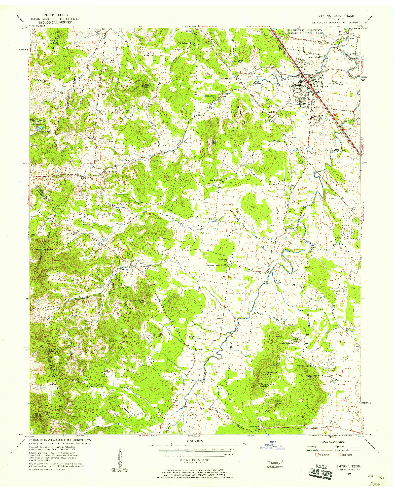 USGS 1:24000-SCALE QUADRANGLE FOR SMYRNA, TN 1957