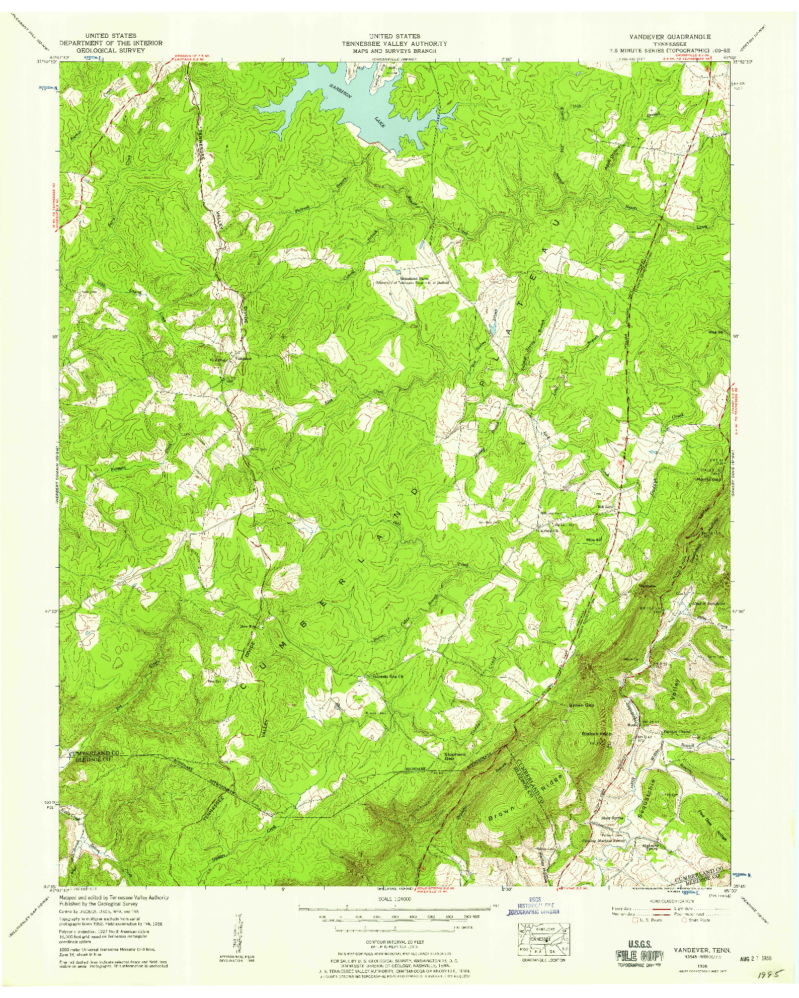 USGS 1:24000-SCALE QUADRANGLE FOR VANDEVER, TN 1956