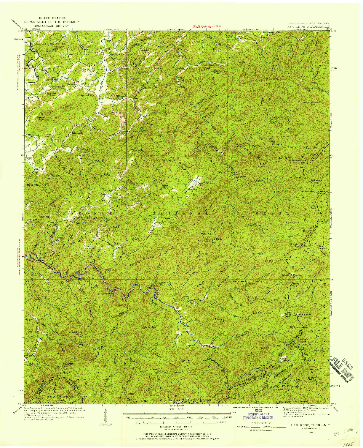 USGS 1:62500-SCALE QUADRANGLE FOR HAW KNOB, TN 1933