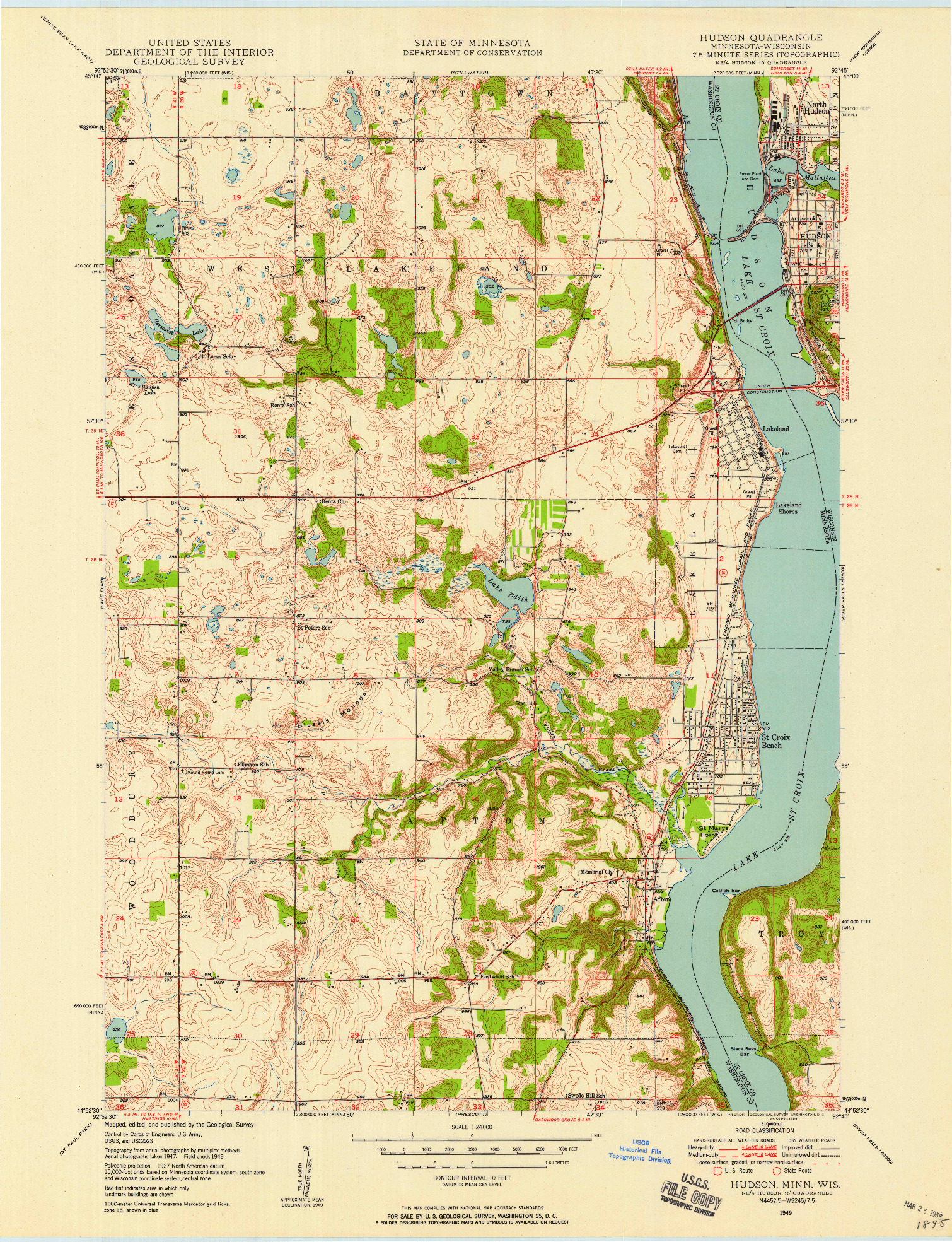 USGS 1:24000-SCALE QUADRANGLE FOR HUDSON, MN 1949