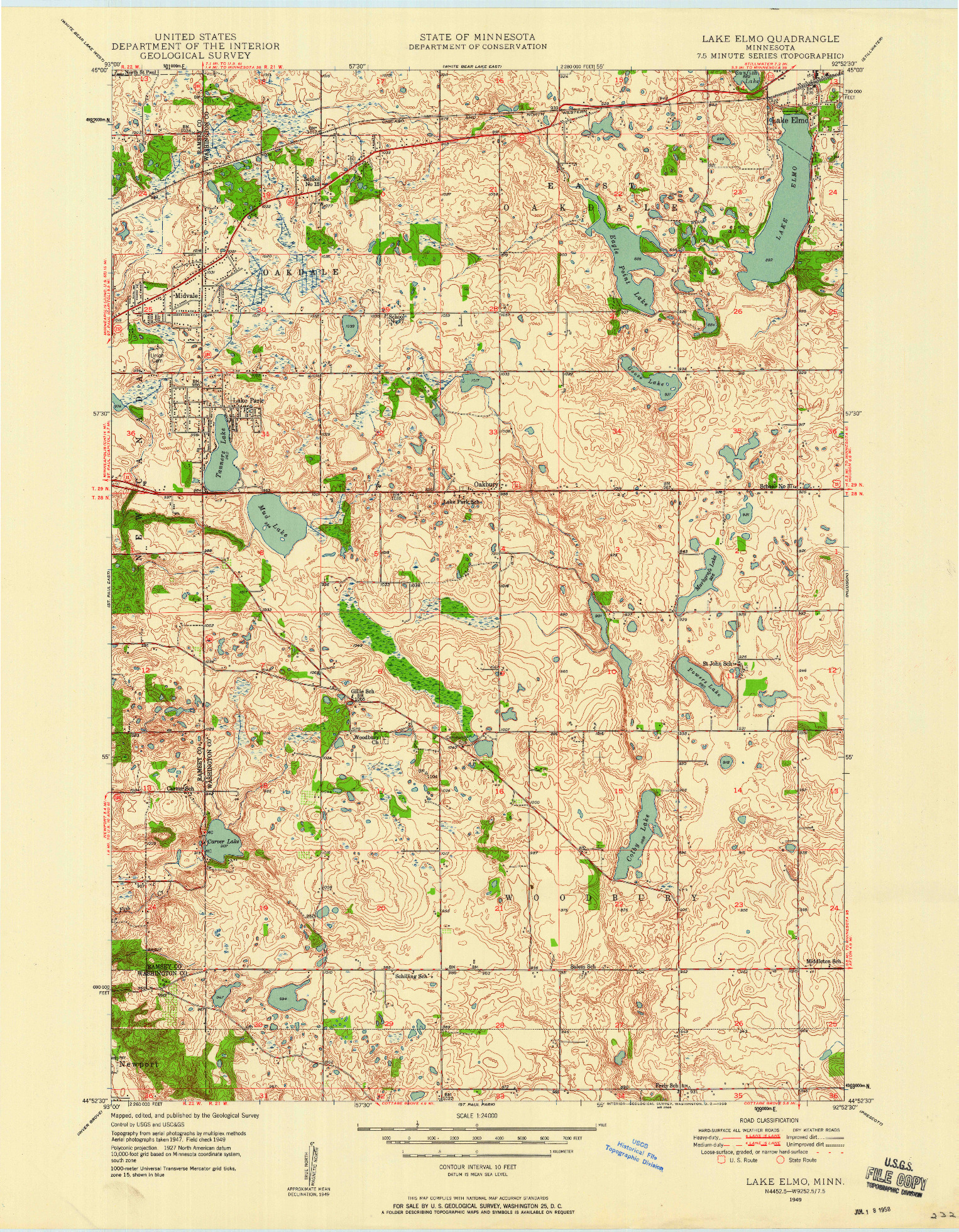 USGS 1:24000-SCALE QUADRANGLE FOR LAKE ELMO, MN 1949