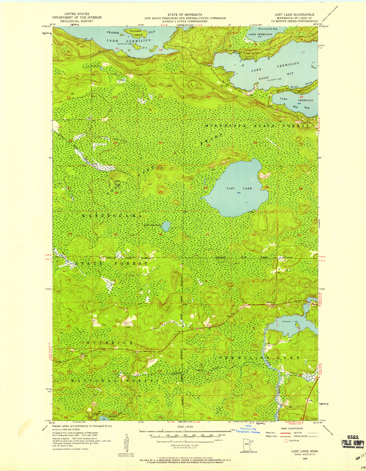 USGS 1:24000-SCALE QUADRANGLE FOR LOST LAKE, MN 1956