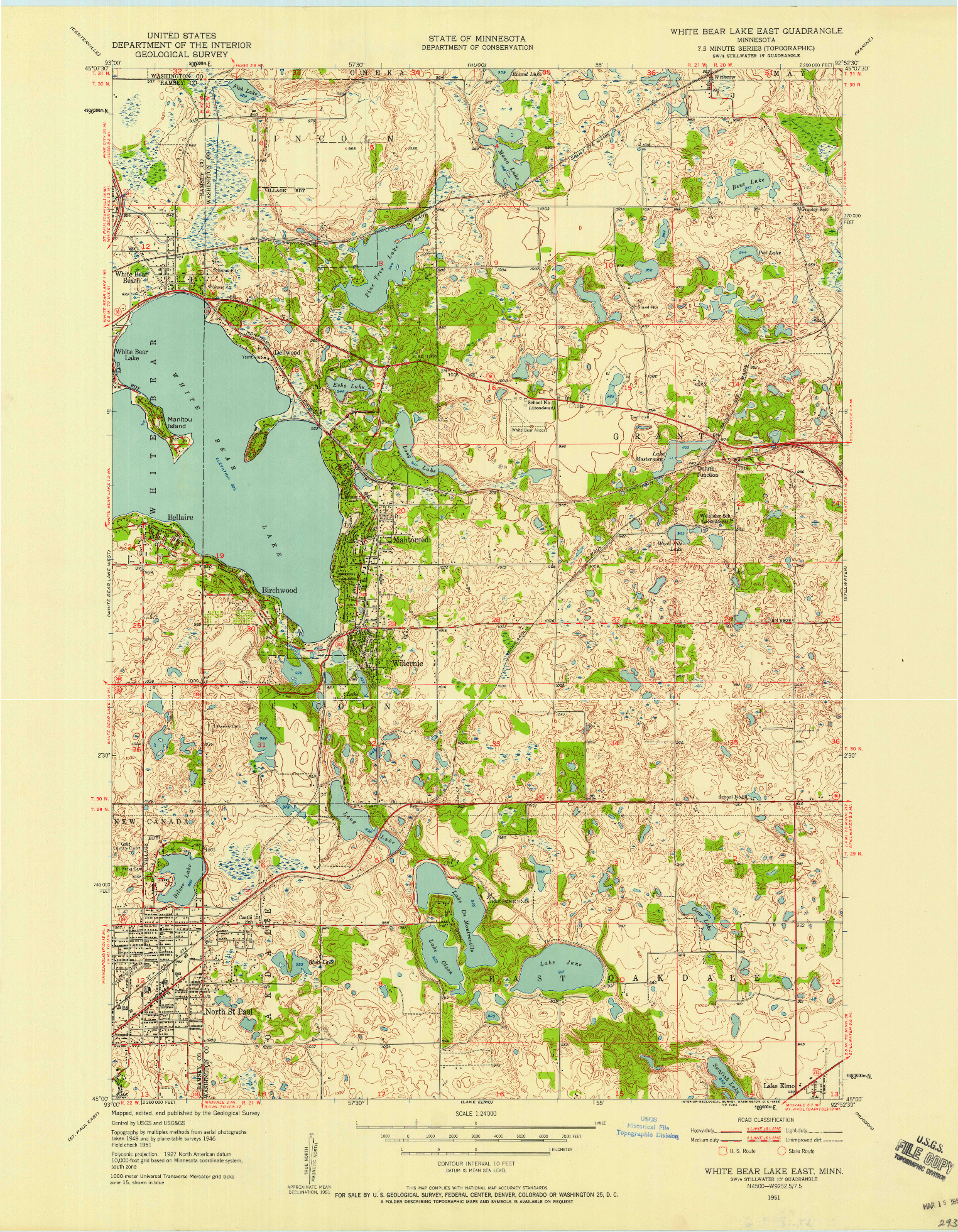 USGS 1:24000-SCALE QUADRANGLE FOR WHITE BEAR LAKE EAST, MN 1951