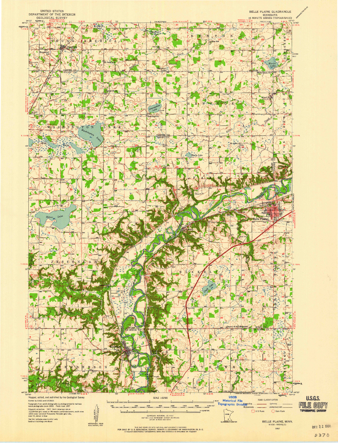 USGS 1:62500-SCALE QUADRANGLE FOR BELLE PLAINE, MN 1957
