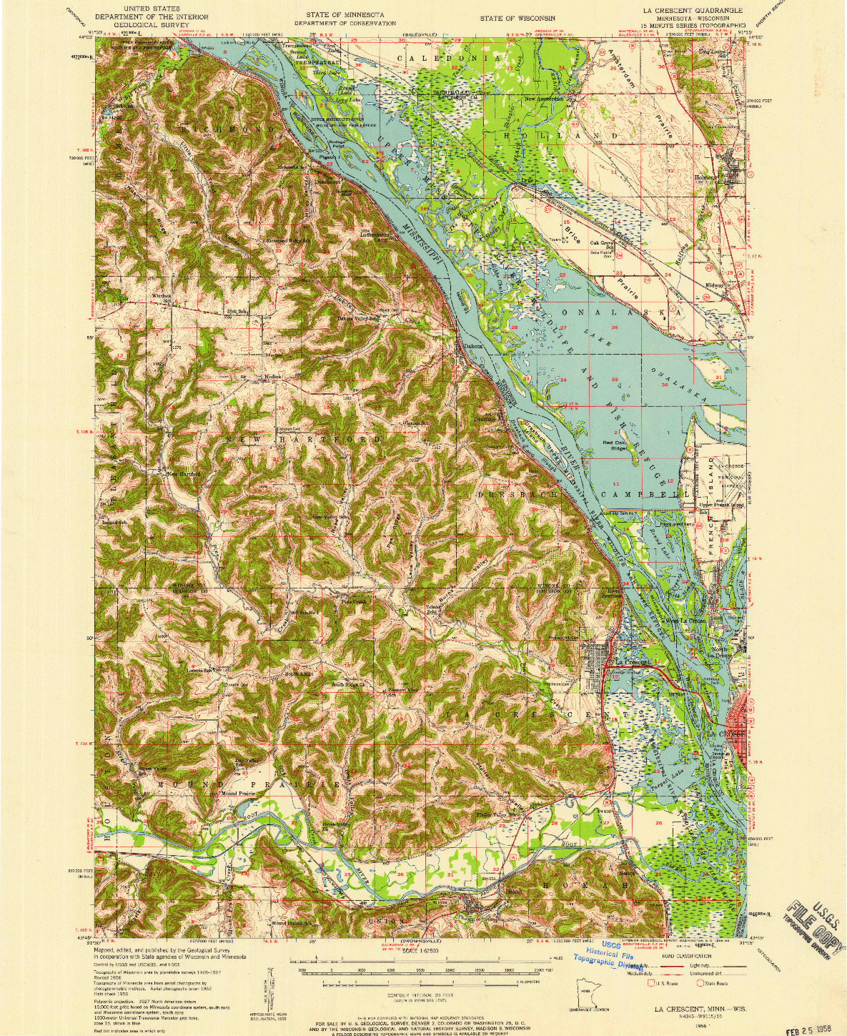 USGS 1:62500-SCALE QUADRANGLE FOR LA CRESCENT, MN 1956