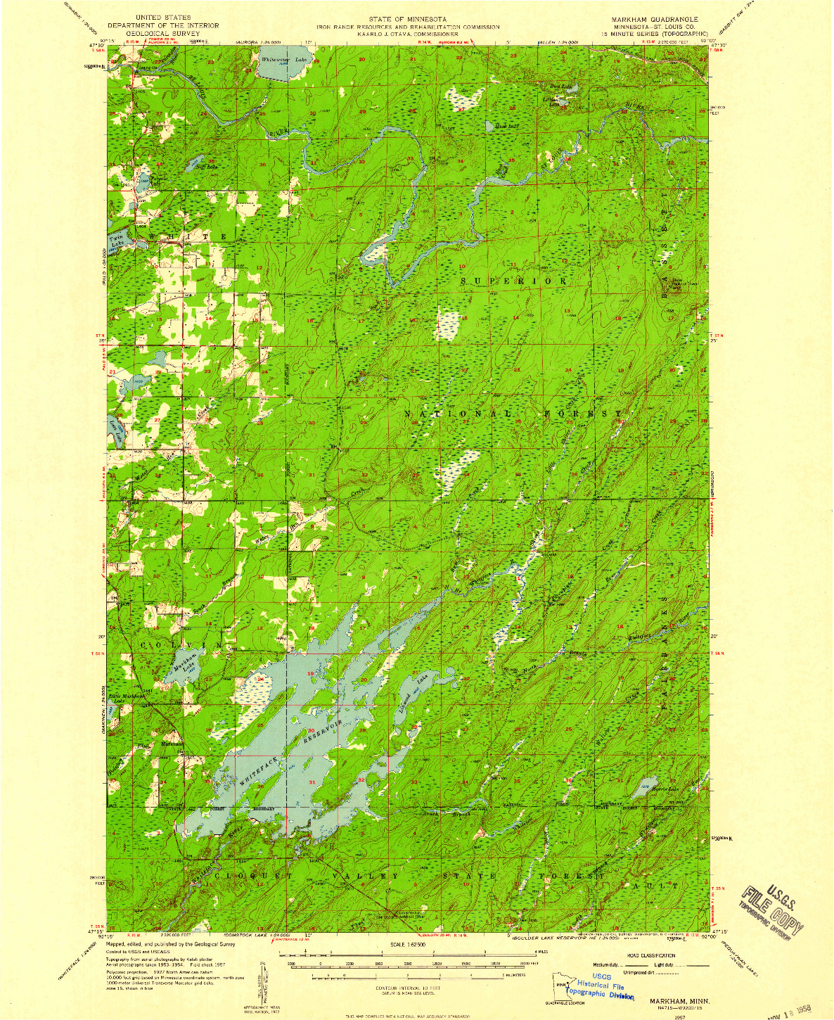 USGS 1:62500-SCALE QUADRANGLE FOR MARKHAM, MN 1957