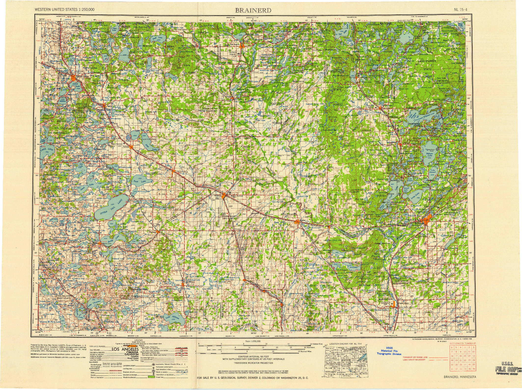 USGS 1:250000-SCALE QUADRANGLE FOR BRAINERD, MN 1958