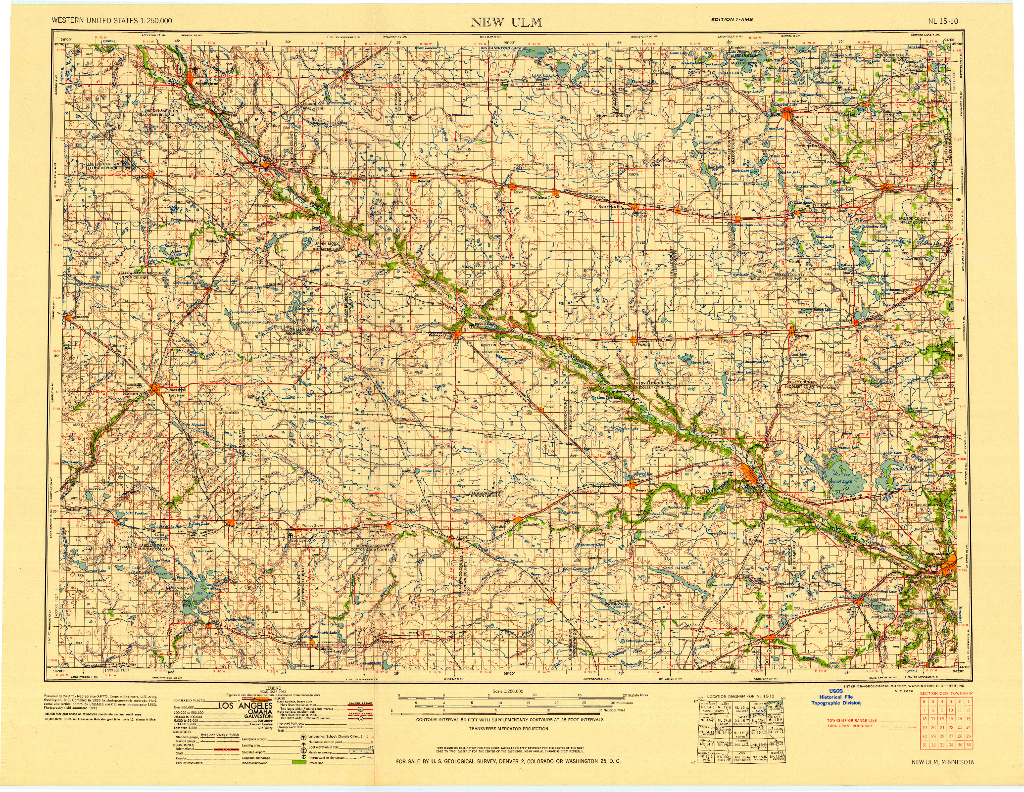 USGS 1:250000-SCALE QUADRANGLE FOR NEW ULM, MN 1958