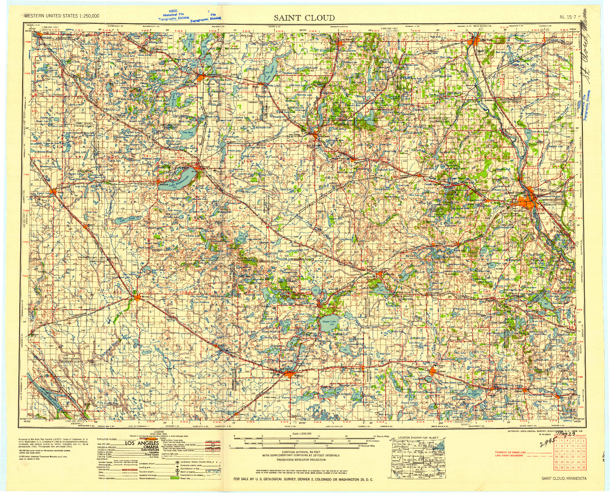 USGS 1:250000-SCALE QUADRANGLE FOR SAINT CLOUD, MN 1958