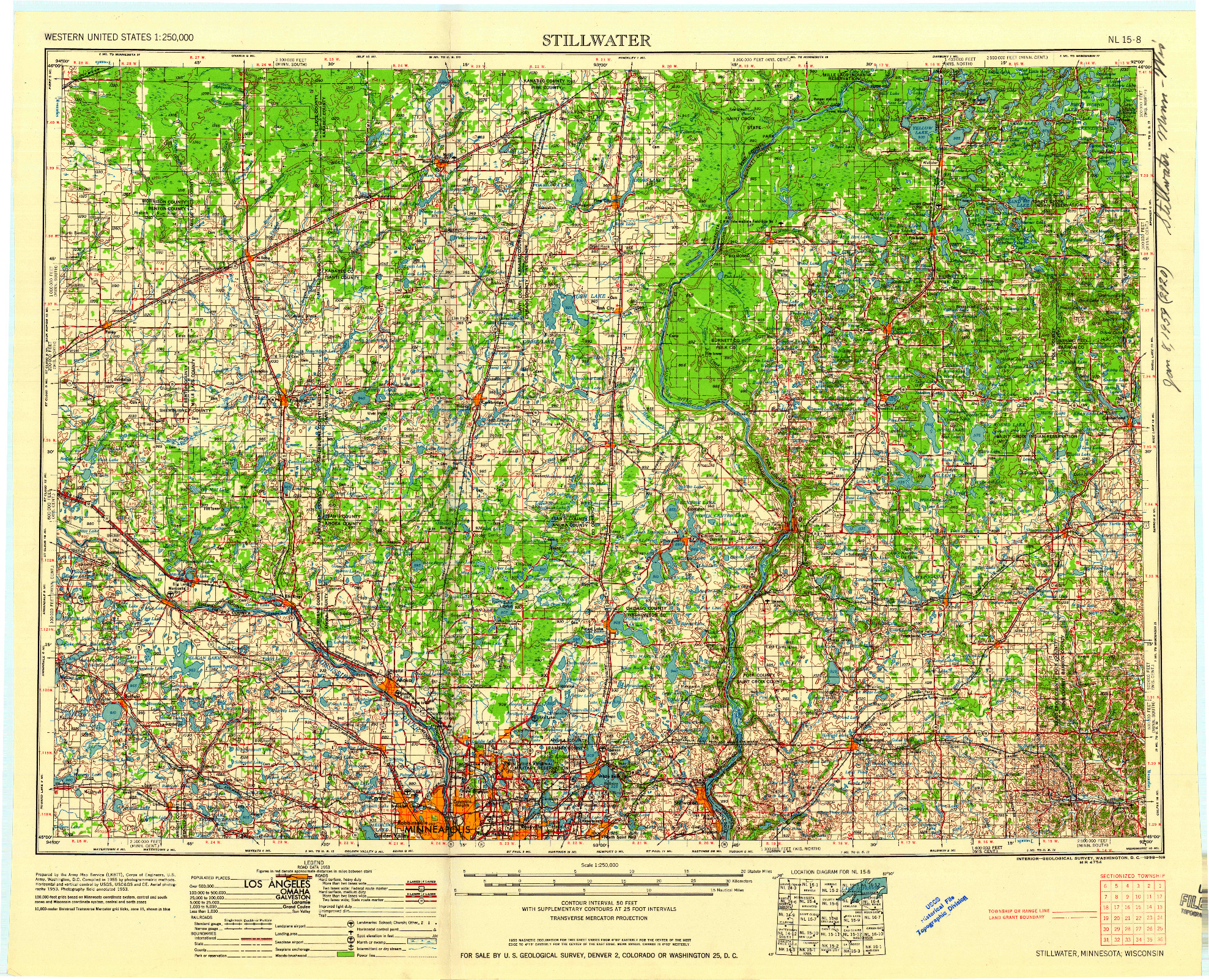 USGS 1:250000-SCALE QUADRANGLE FOR STILLWATER, MN 1958