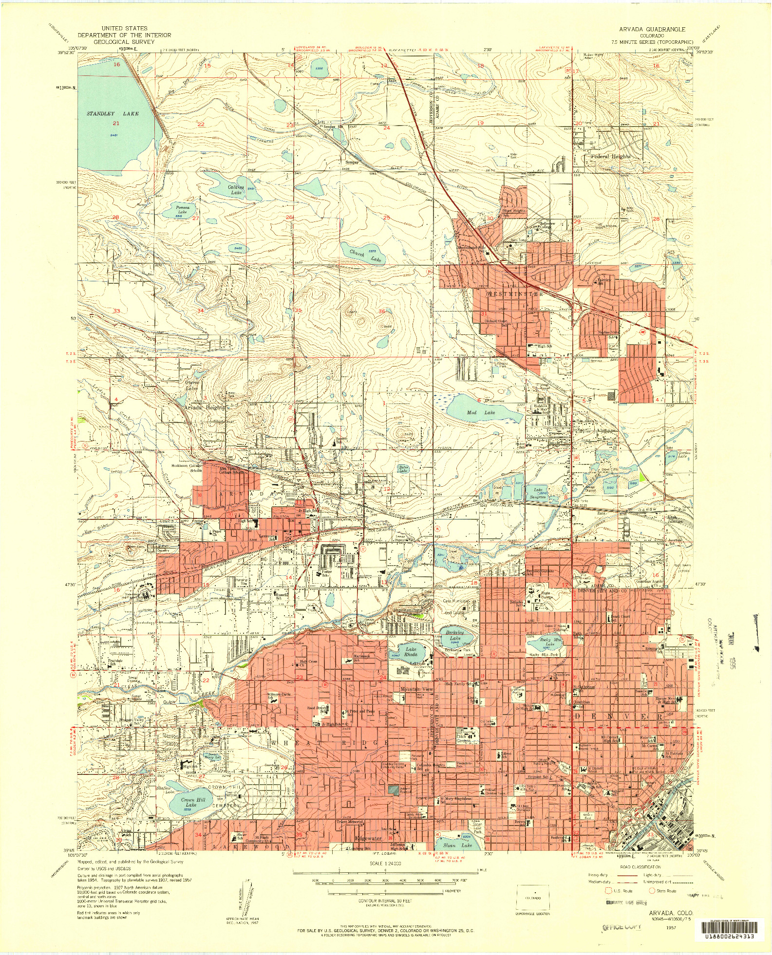 USGS 1:24000-SCALE QUADRANGLE FOR ARVADA, CO 1957