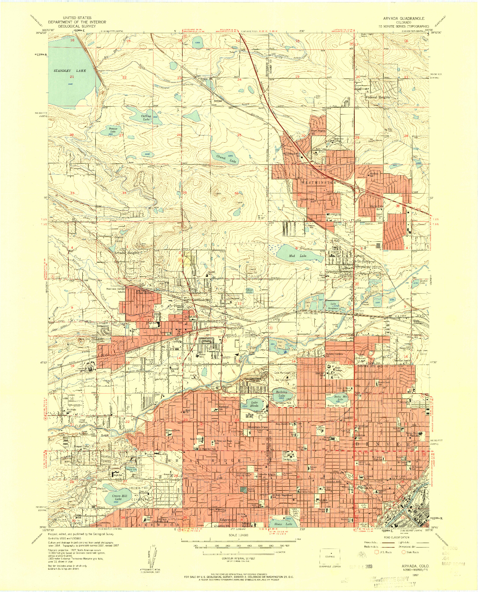 USGS 1:24000-SCALE QUADRANGLE FOR ARVADA, CO 1957