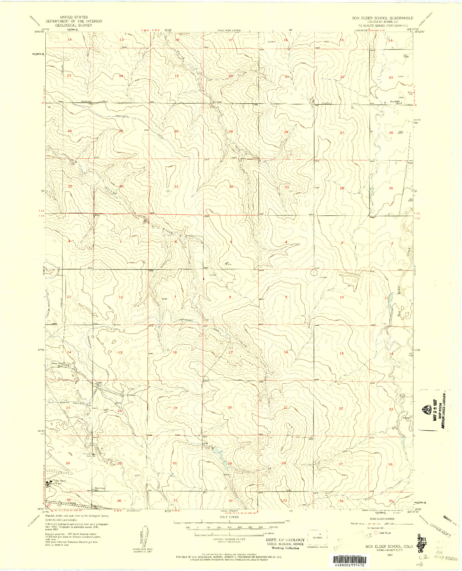 USGS 1:24000-SCALE QUADRANGLE FOR BOX ELDER SCHOOL, CO 1957