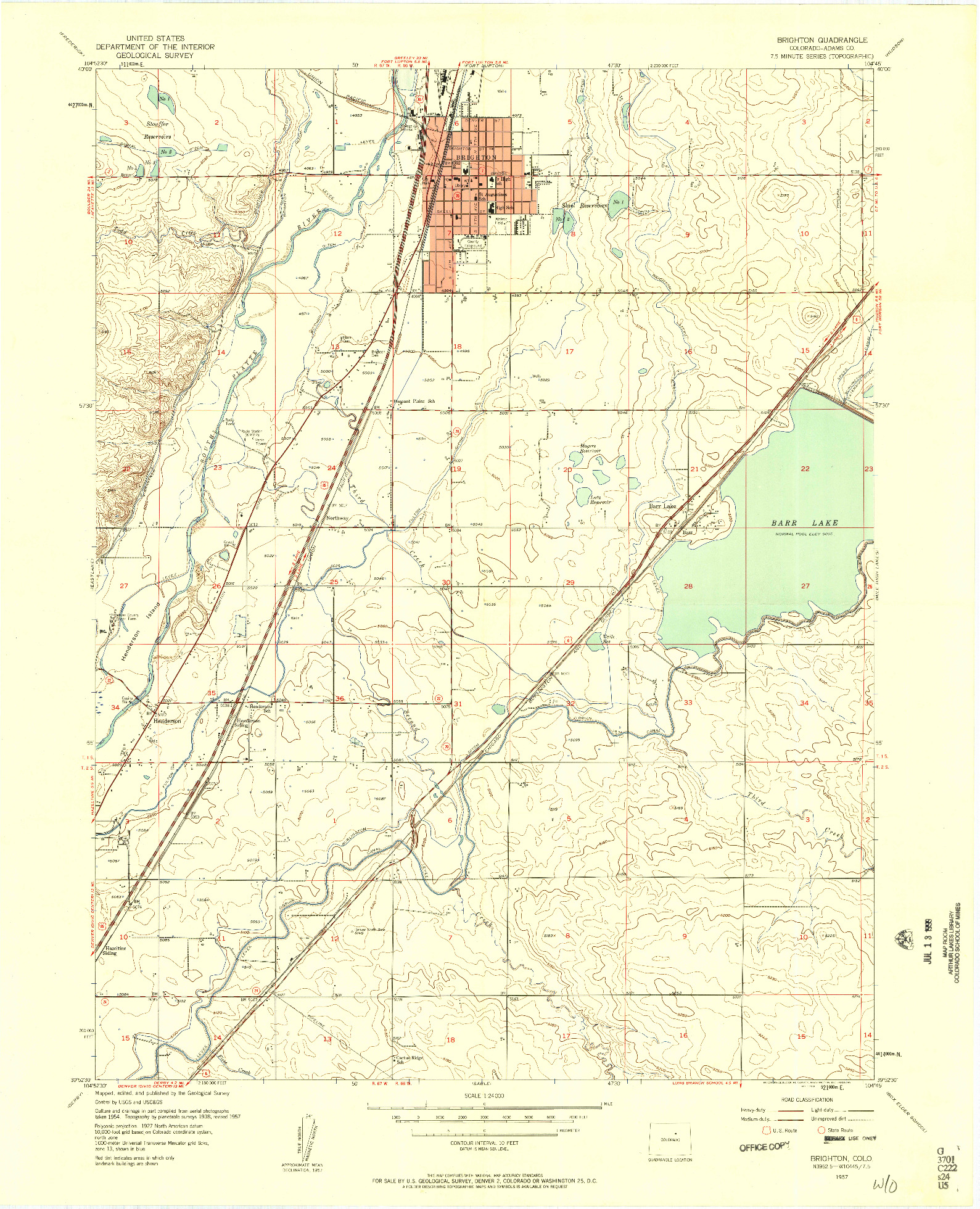 USGS 1:24000-SCALE QUADRANGLE FOR BRIGHTON, CO 1957