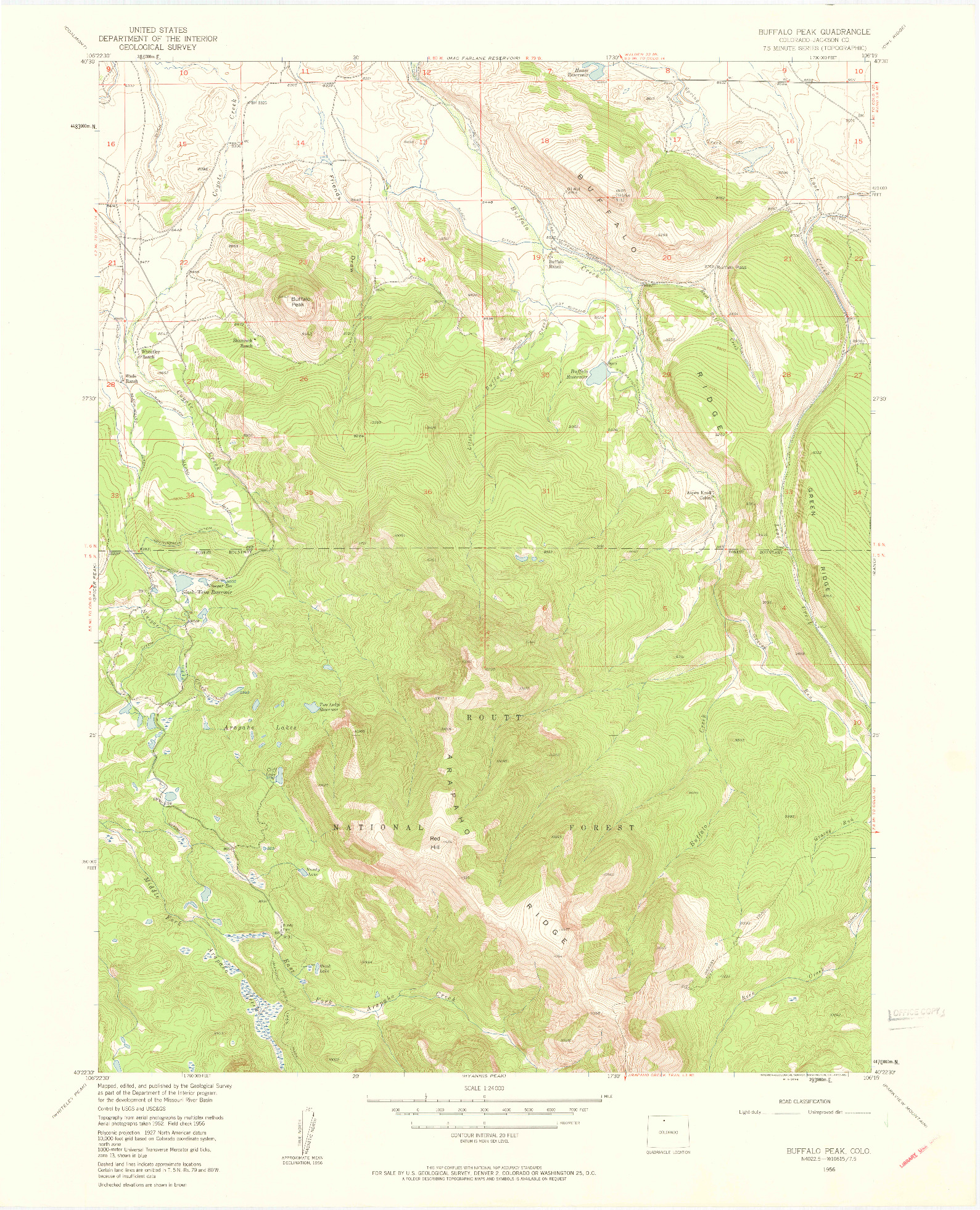 USGS 1:24000-SCALE QUADRANGLE FOR BUFFALO PEAK, CO 1956