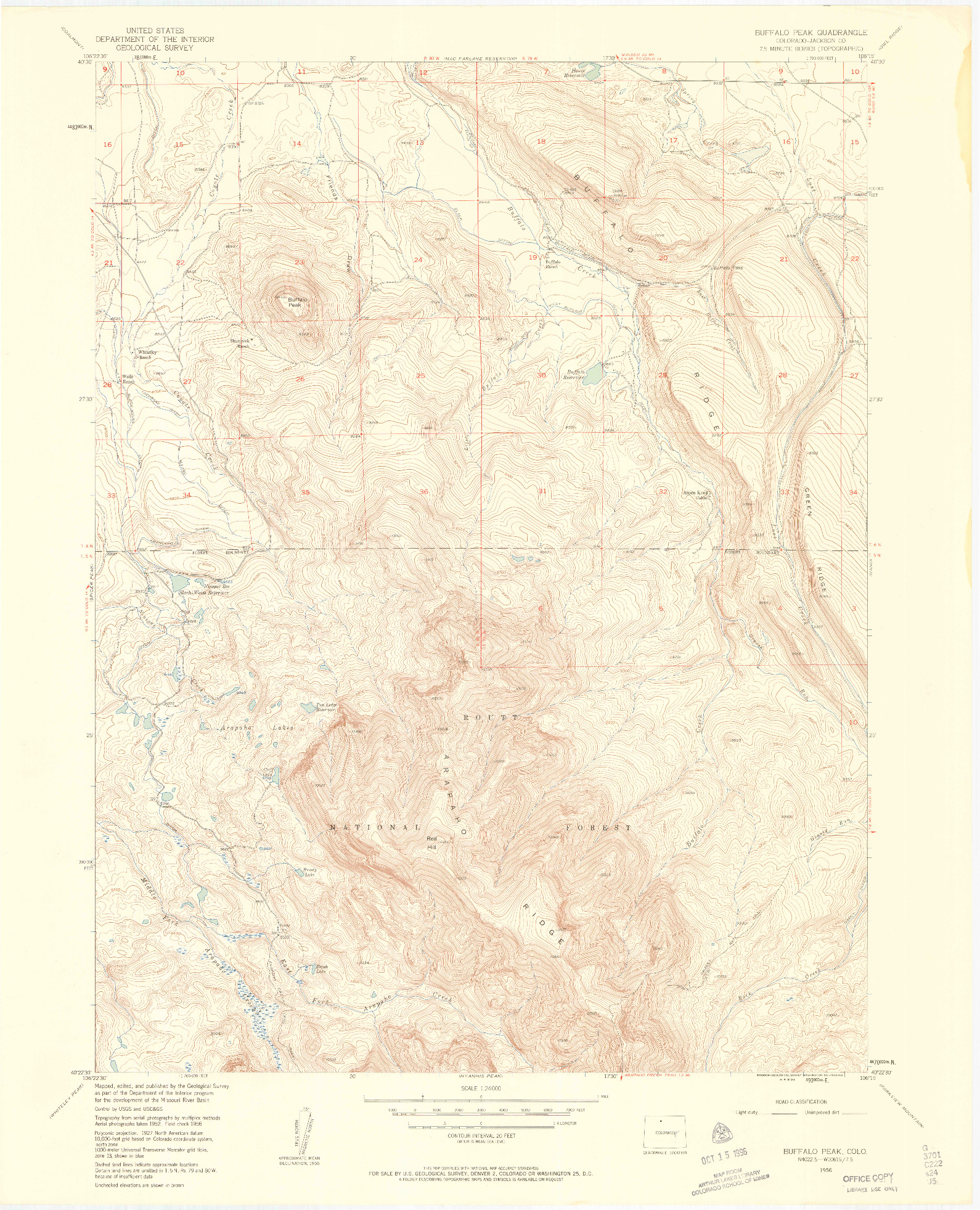 USGS 1:24000-SCALE QUADRANGLE FOR BUFFALO PEAK, CO 1956