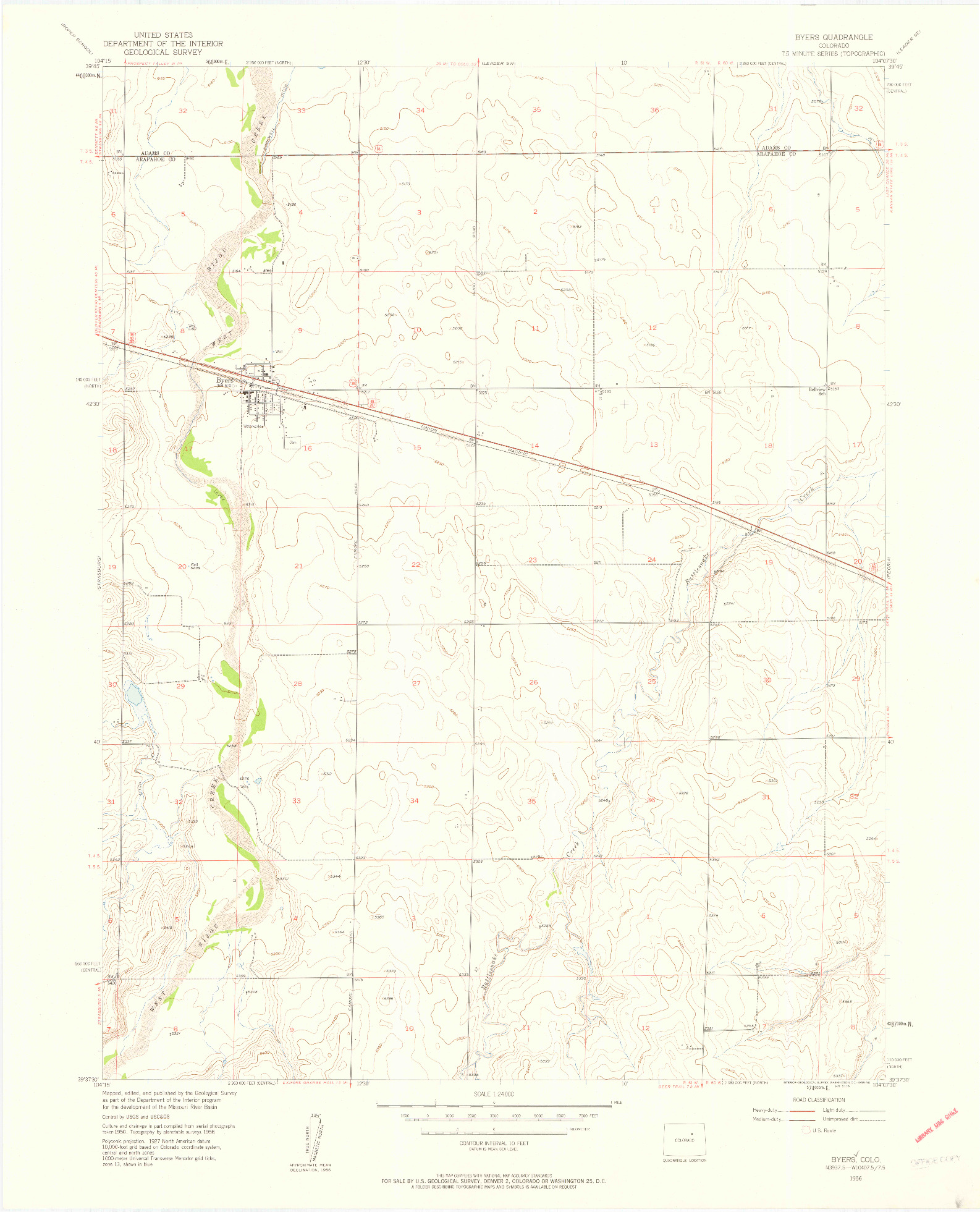 USGS 1:24000-SCALE QUADRANGLE FOR BYERS, CO 1956