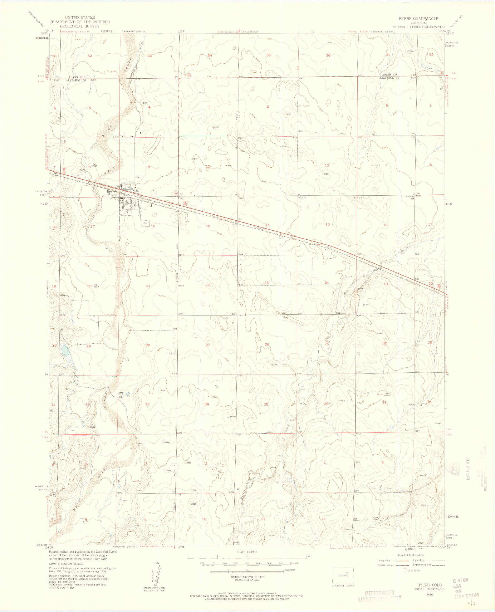 USGS 1:24000-SCALE QUADRANGLE FOR BYERS, CO 1956