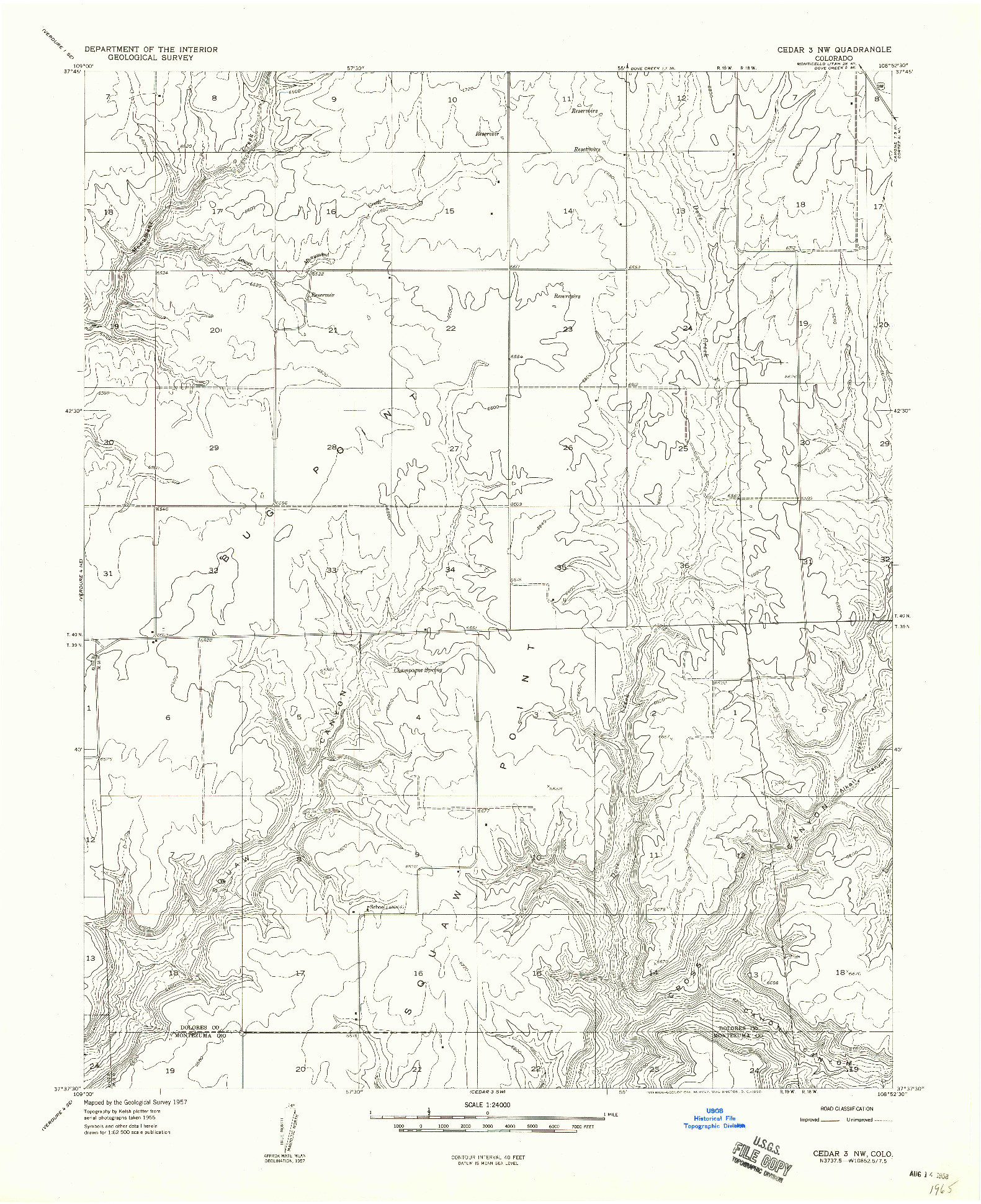 USGS 1:24000-SCALE QUADRANGLE FOR CEDAR 3 NW, CO 1957