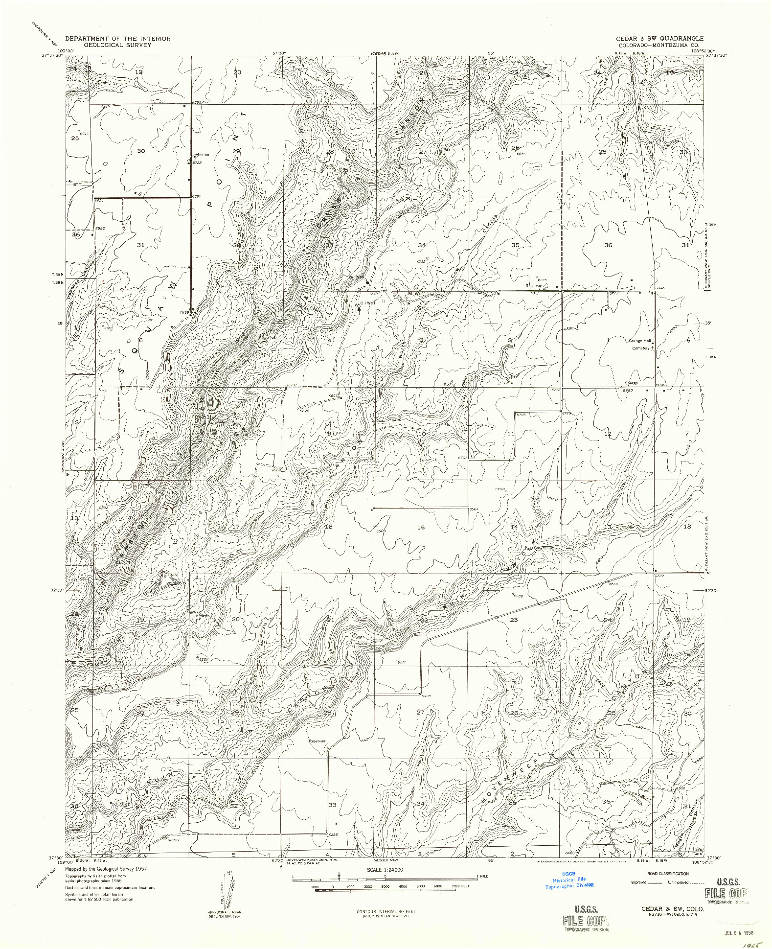 USGS 1:24000-SCALE QUADRANGLE FOR CEDAR 3 SW, CO 1957