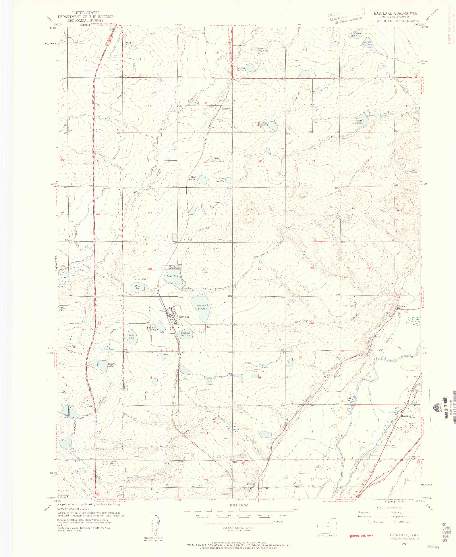 USGS 1:24000-SCALE QUADRANGLE FOR EASTLAKE, CO 1957